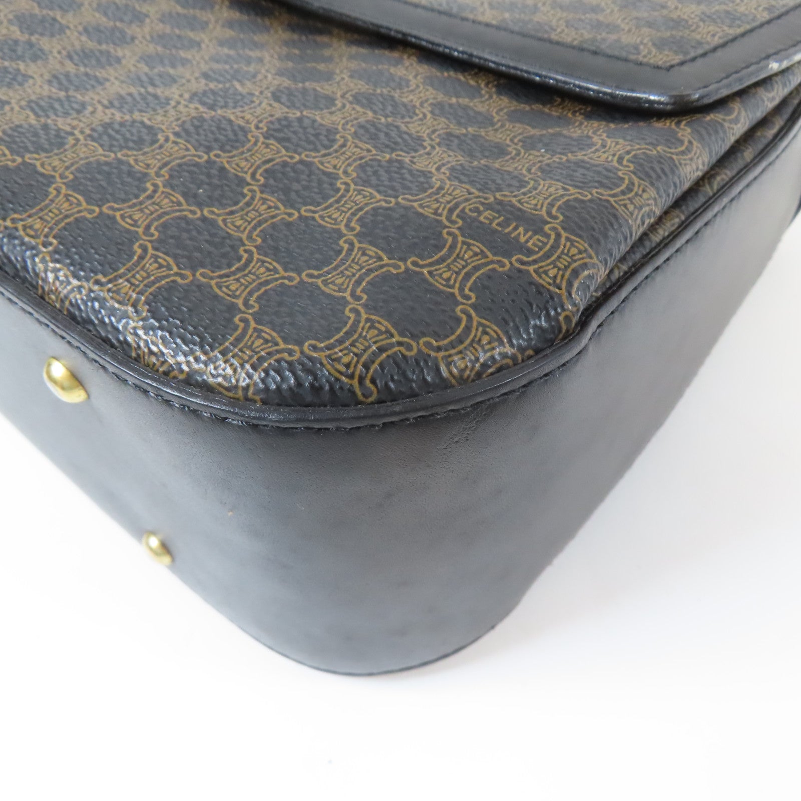CELINE 塗層帆布Vintage Shoulder Bag金扣手挽肩背兩用袋黑色