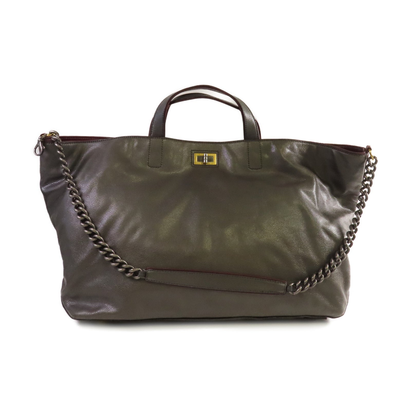 CHANEL 【激減優惠】Caviar皮革2Way Chain Shoulder Bag鏈帶手挽肩背兩用袋灰色