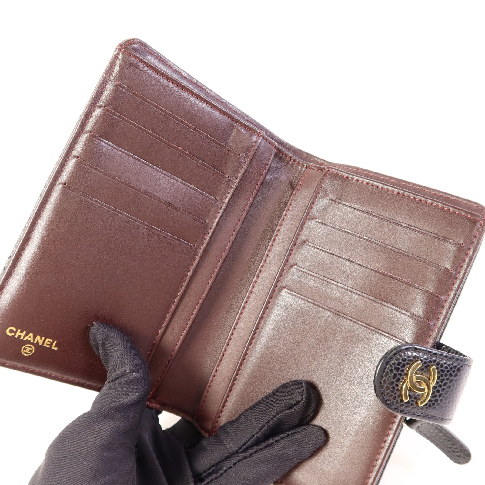 CHANEL 牛皮皮革Bifold Wallet金扣錢包