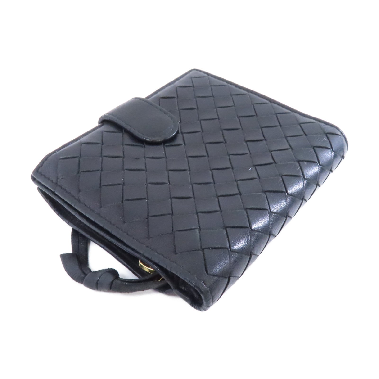 BOTTEGA VENETA 織紋皮革Bifold Wallet金扣錢包黑色