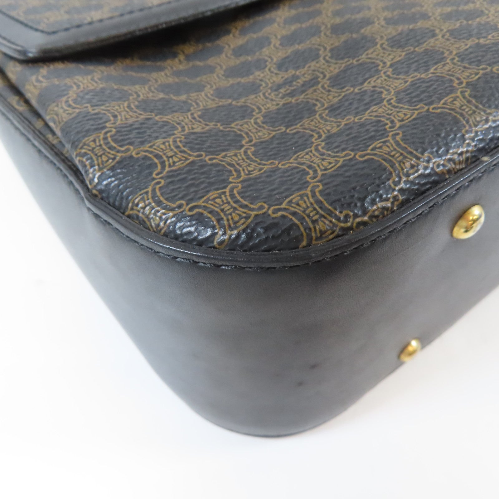 CELINE 塗層帆布Vintage Shoulder Bag金扣手挽肩背兩用袋黑色