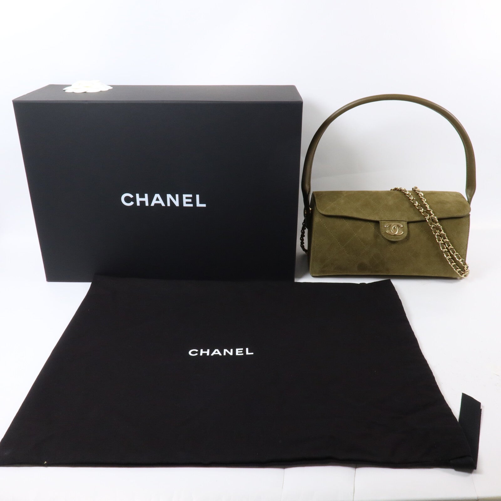 CHANEL 麂皮皮革Clutch With Chain鏈帶手挽肩背兩用袋