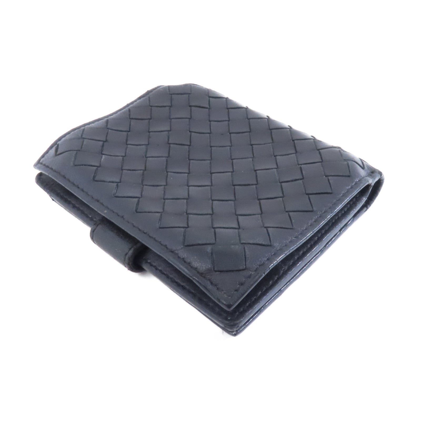 BOTTEGA VENETA 織紋皮革Bifold Wallet金扣錢包黑色