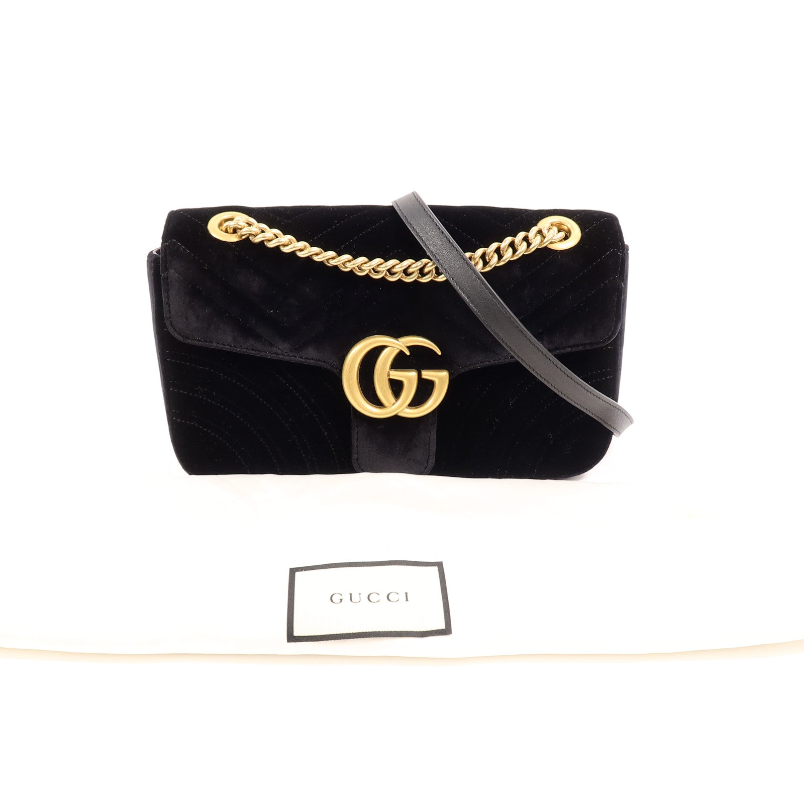 GUCCI 天鵝絨GG Marmont Shoulder Bag鏈帶肩背袋