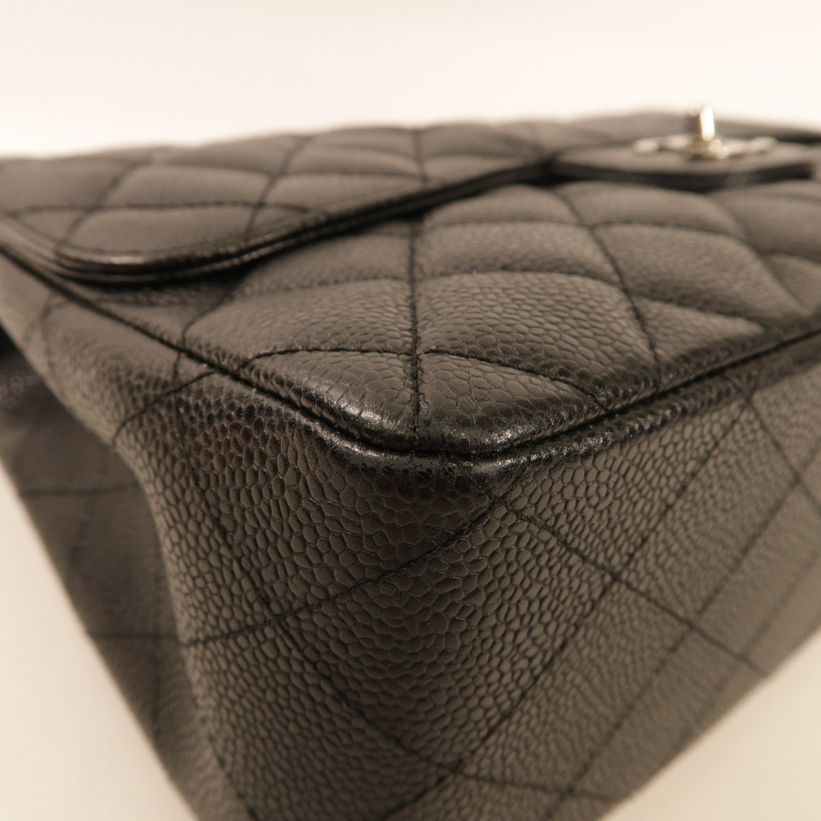 CHANEL 牛皮皮革Large Classic銀扣鏈帶肩背袋
