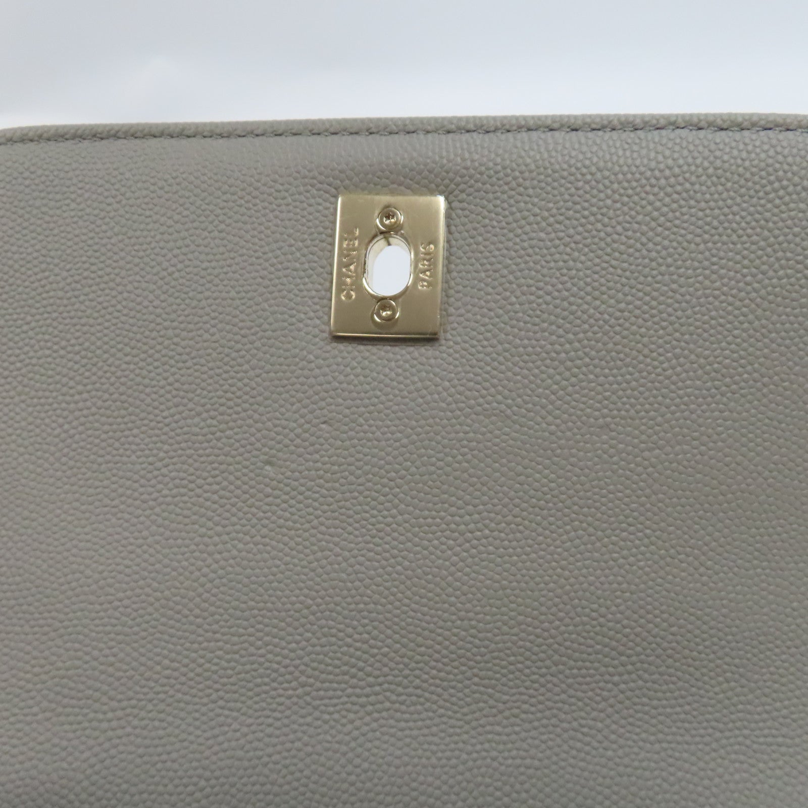 CHANEL 菱格Caviar皮革Chain Shoulder金扣鏈帶手挽肩背兩用袋灰色