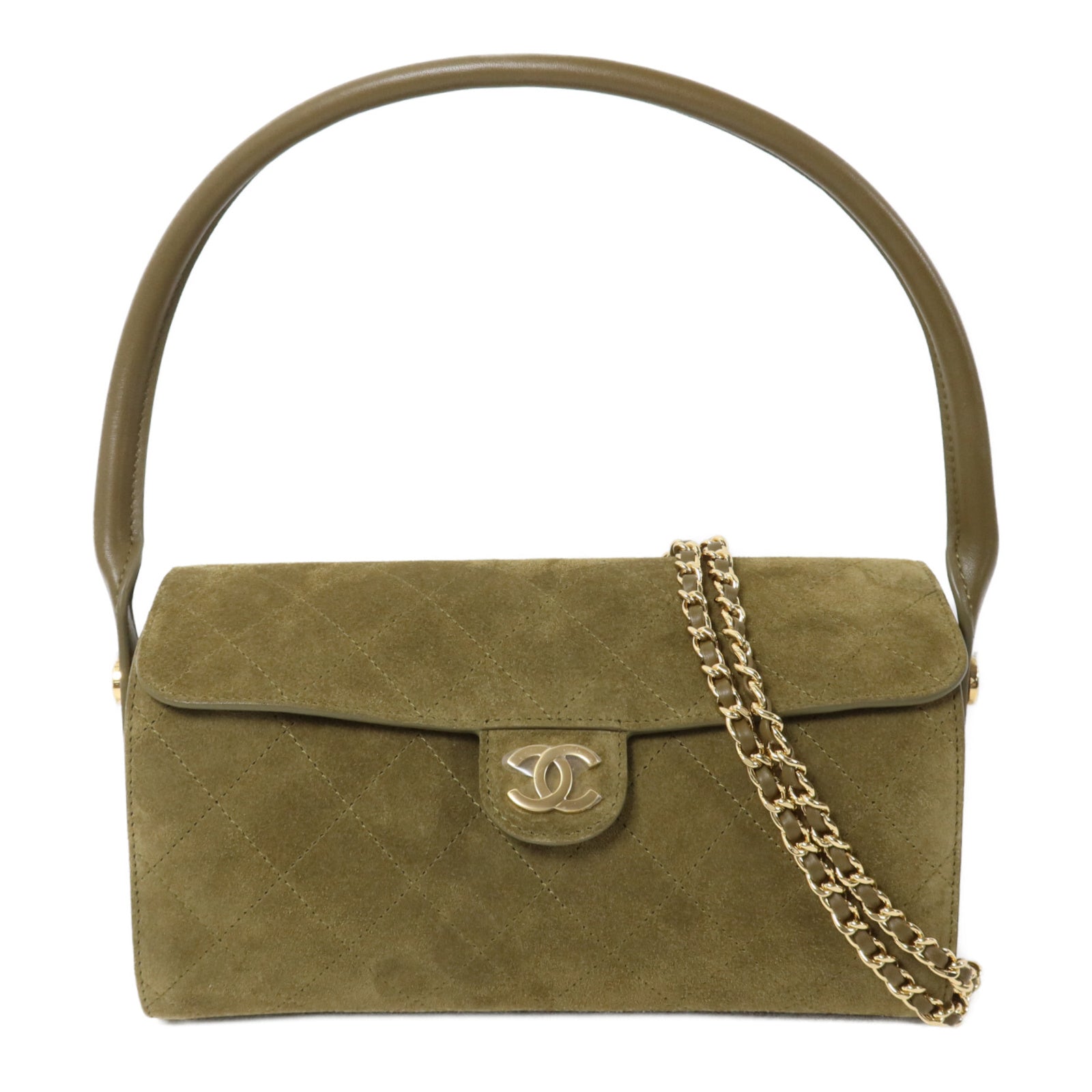 CHANEL 麂皮皮革Clutch With Chain鏈帶手挽肩背兩用袋