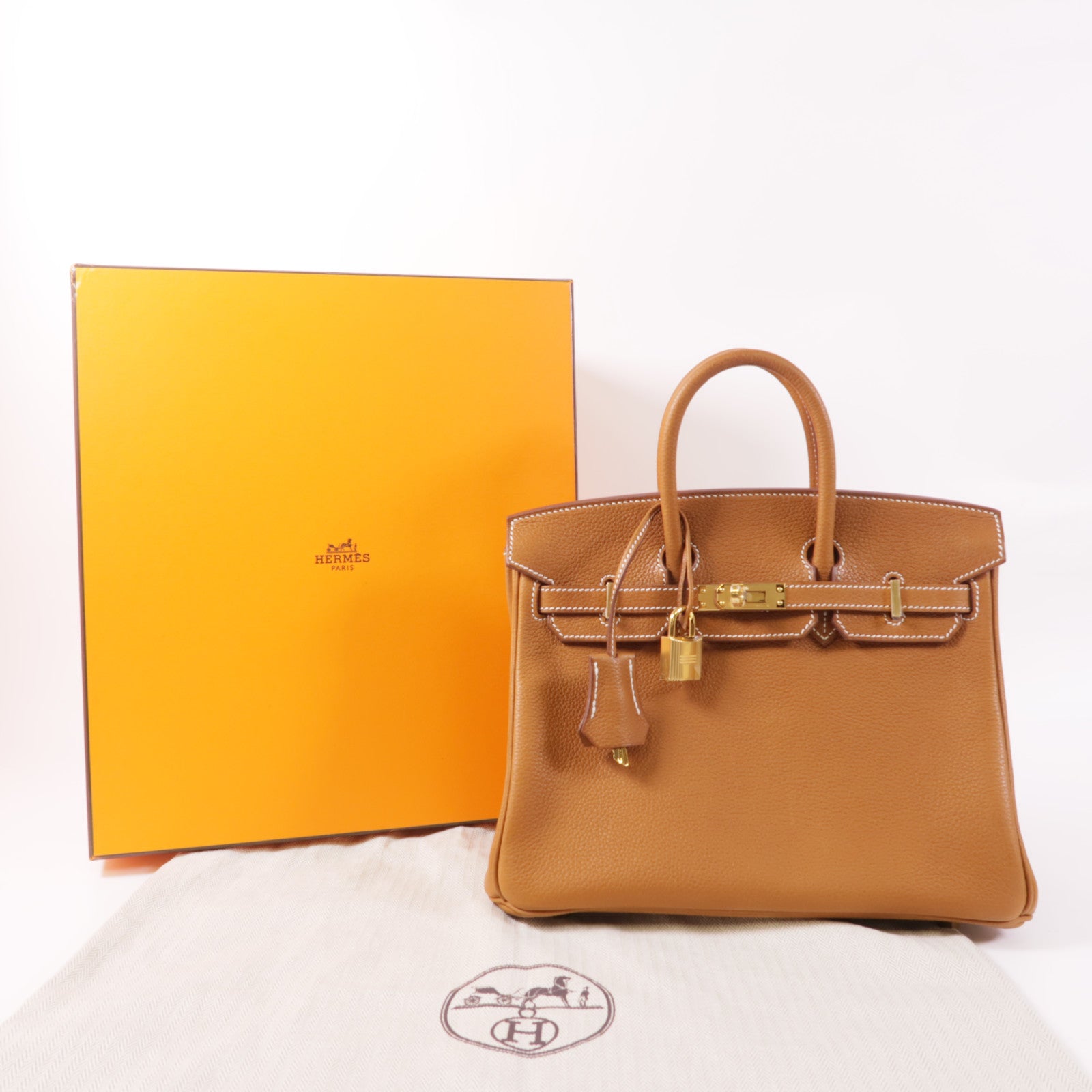 HERMES 【激減優惠】Berenia皮革Birkin 25金扣手挽袋34 Fauve