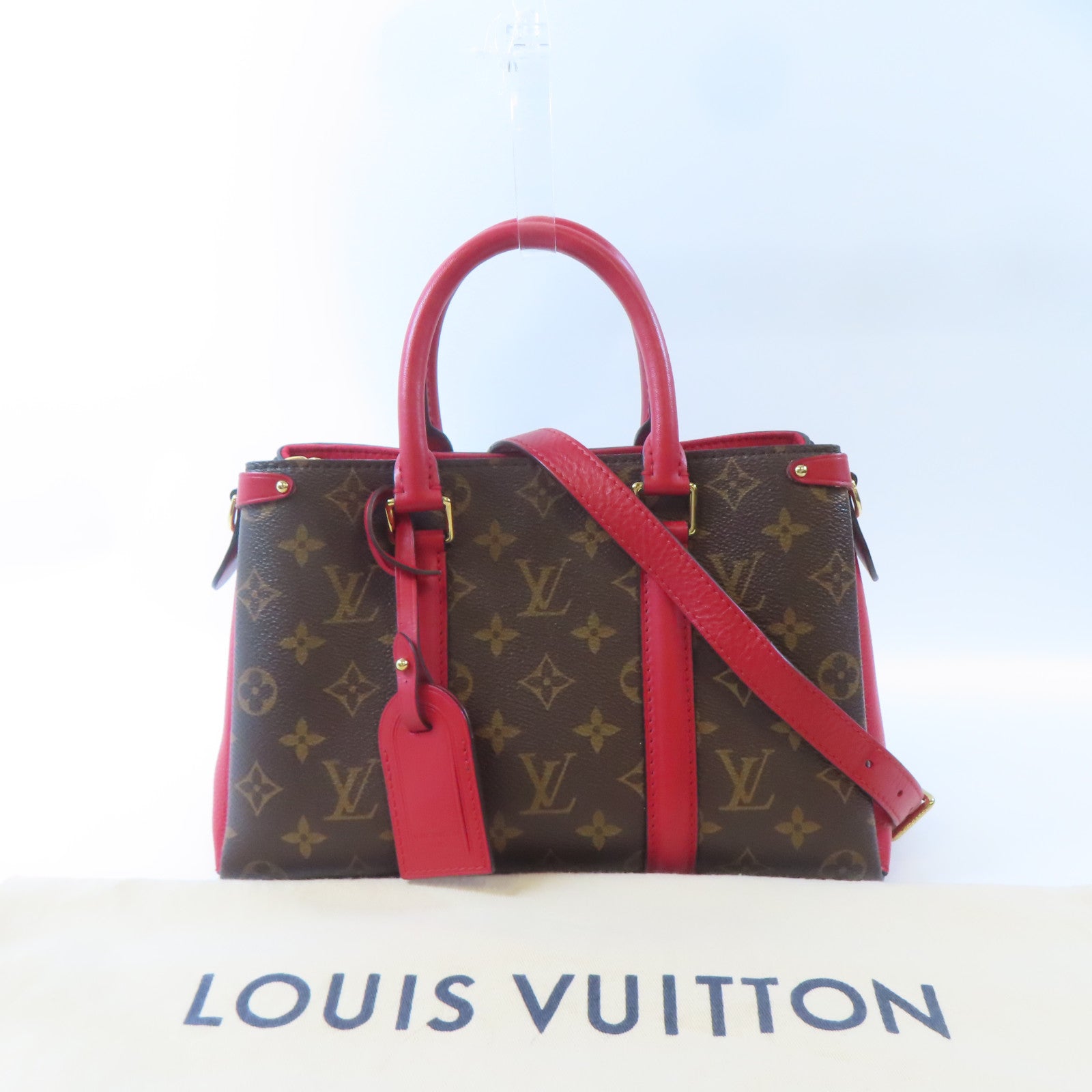 LOUIS VUITTON Monogram Soufflot BB金扣手挽肩背兩用袋啡色/紅色