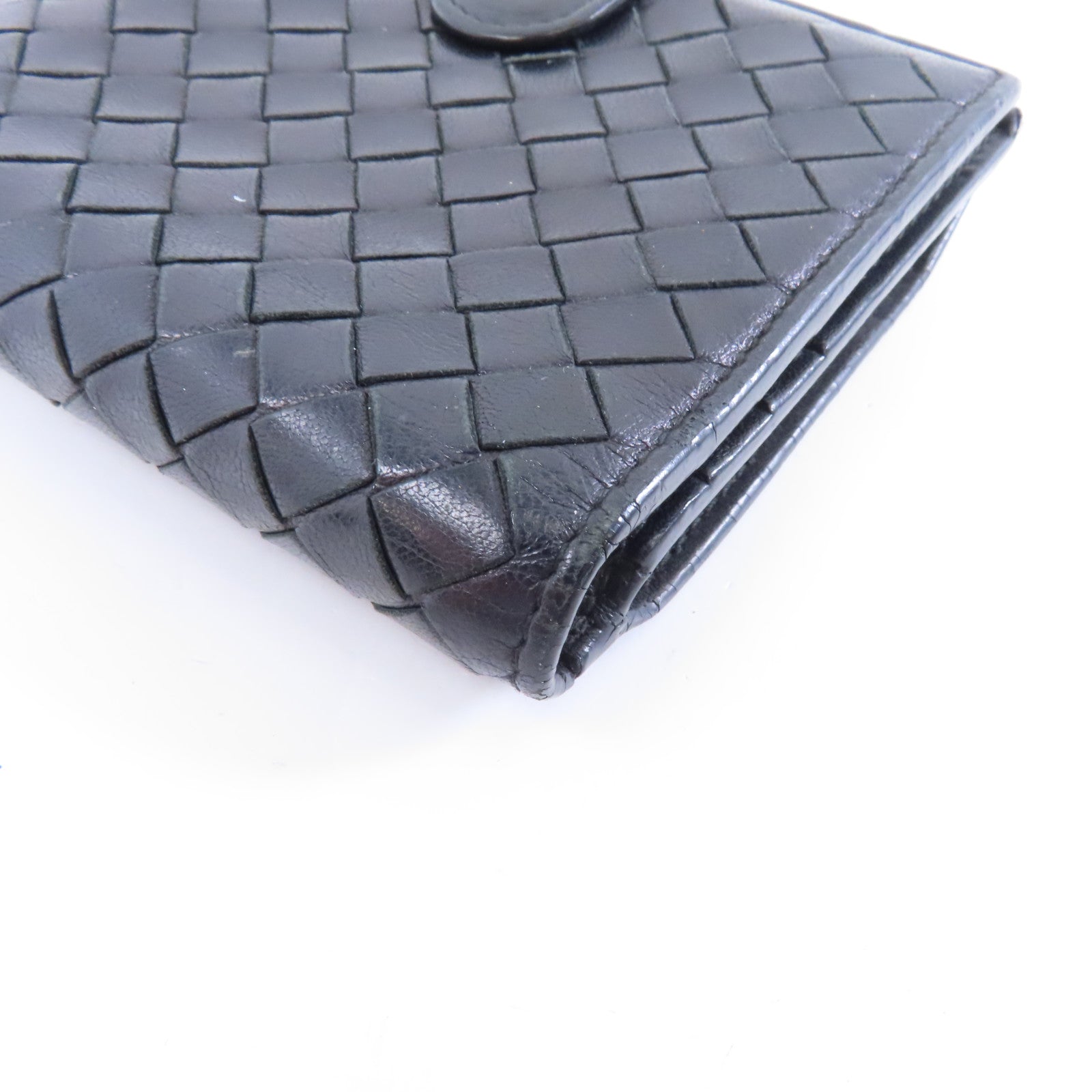 BOTTEGA VENETA 織紋皮革Bifold Wallet金扣錢包黑色