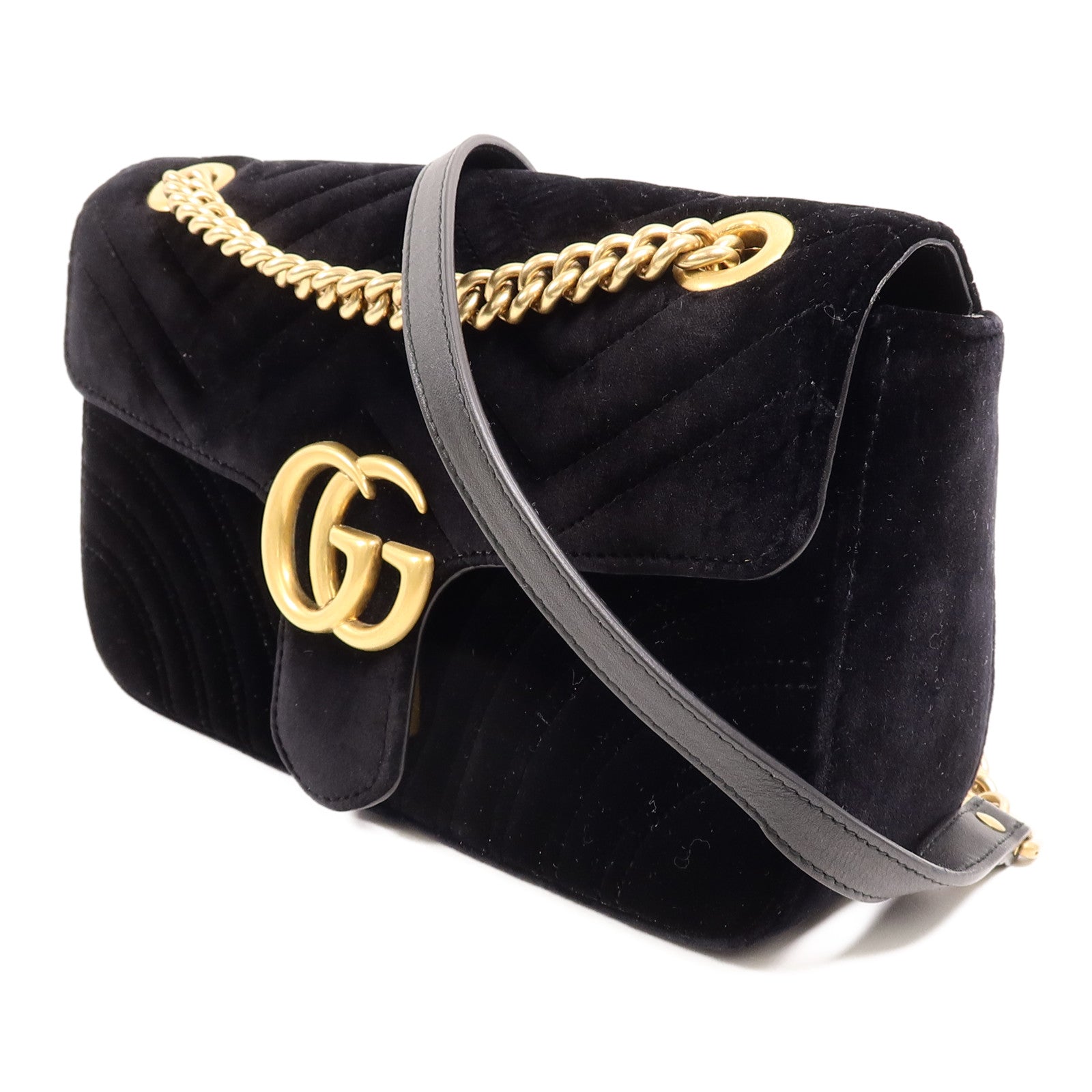 GUCCI 天鵝絨GG Marmont Shoulder Bag鏈帶肩背袋