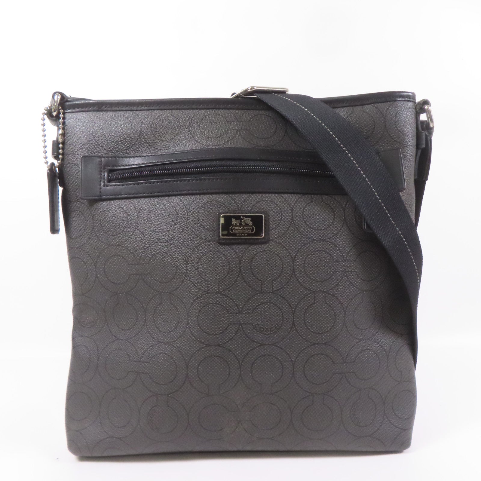 COACH 塗層帆布Shoulder Bag銀扣肩背袋