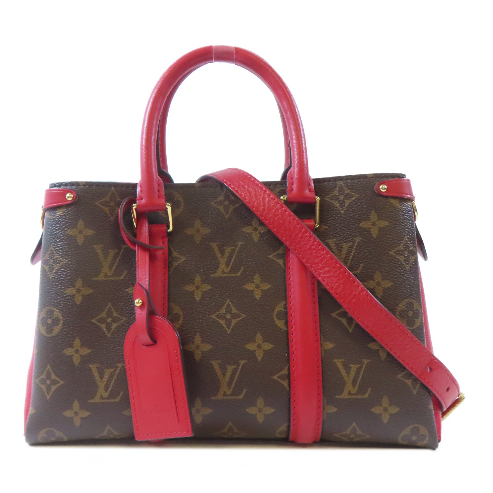 LOUIS VUITTON Monogram Soufflot BB金扣手挽肩背兩用袋啡色/紅色