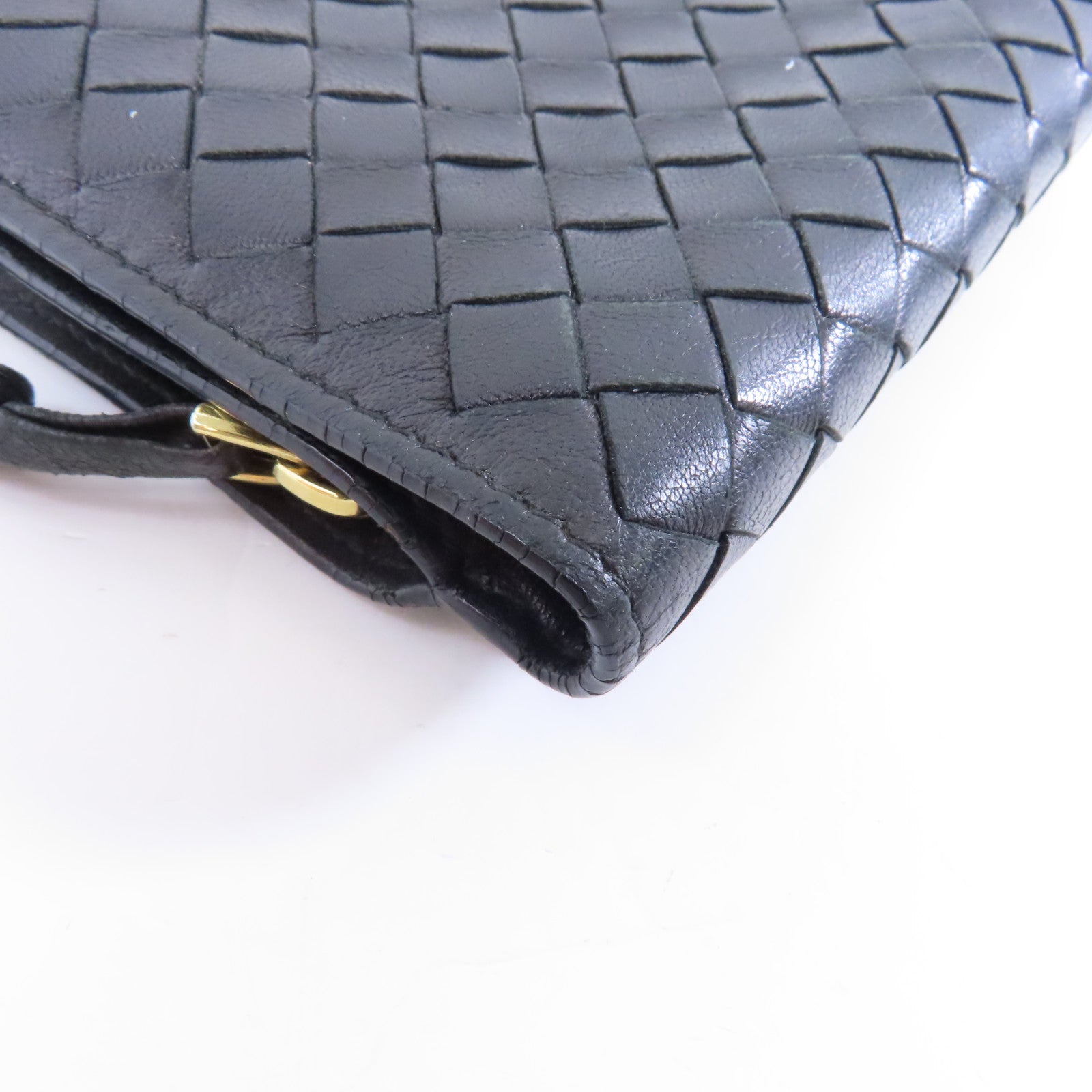 BOTTEGA VENETA 織紋皮革Bifold Wallet金扣錢包黑色
