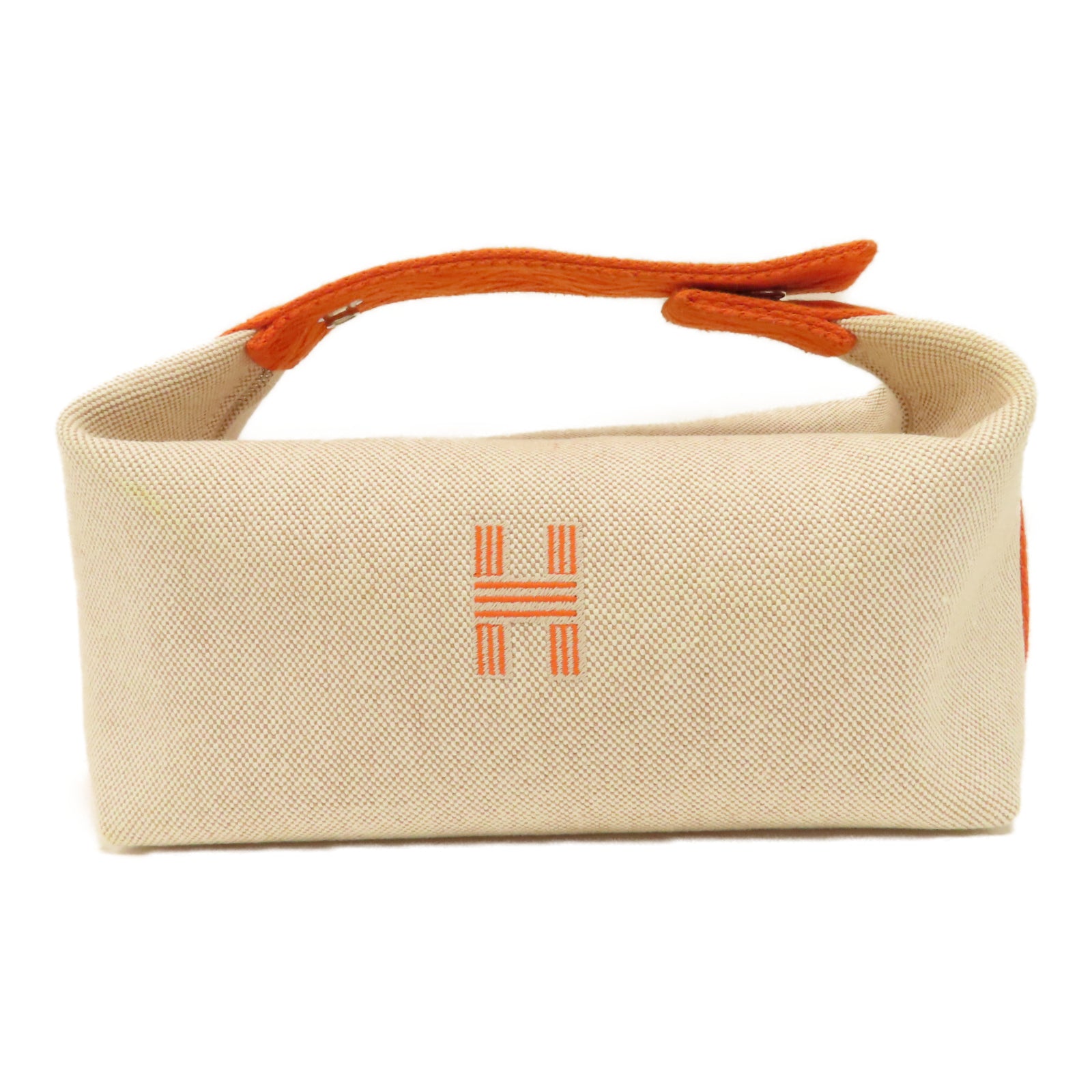 HERMES 【激減優惠】帆布Bride-a-Brac Case銀扣手挽袋橙色