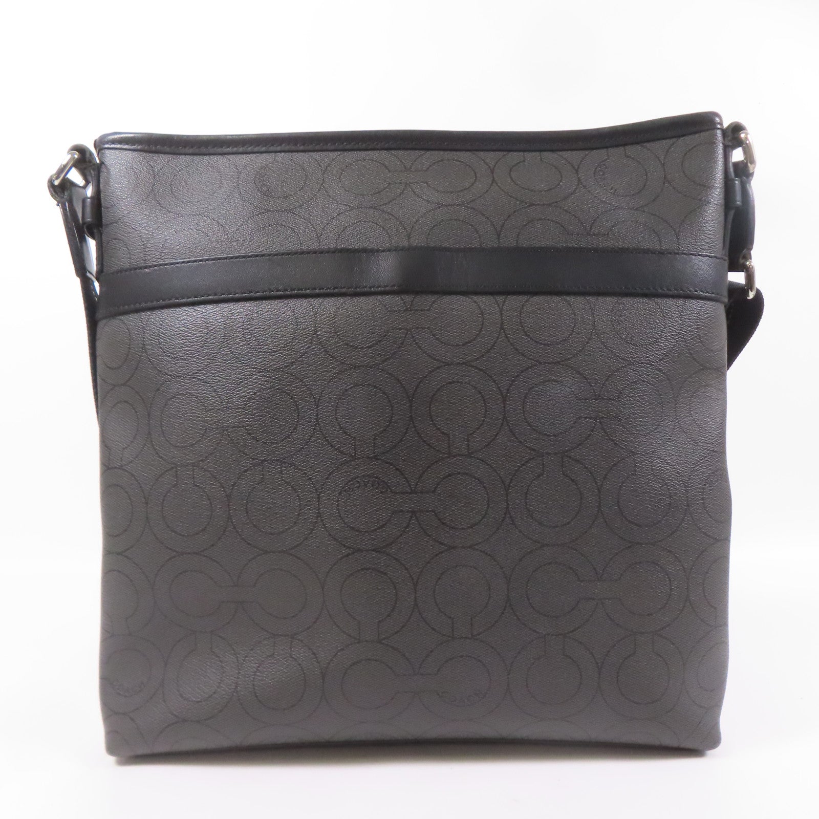 COACH 塗層帆布Shoulder Bag銀扣肩背袋