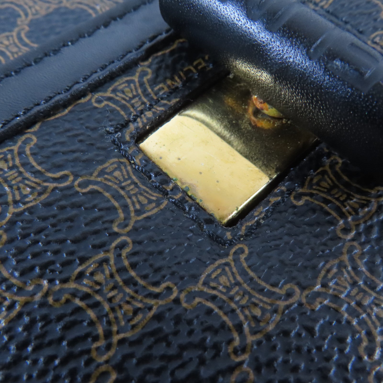 CELINE 塗層帆布Vintage Shoulder Bag金扣手挽肩背兩用袋黑色