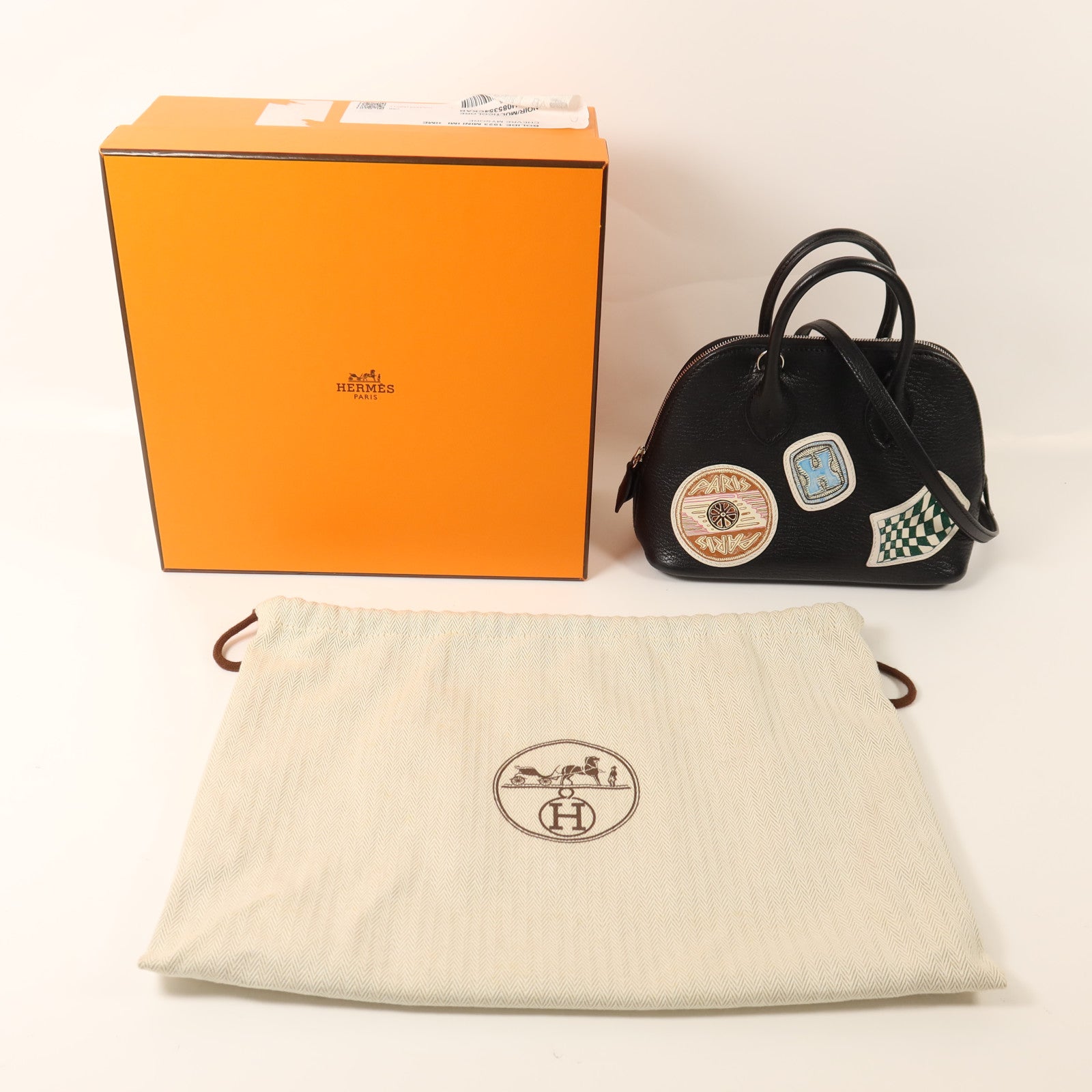 HERMES Chevre皮革Mini Bolide銀扣手挽肩背兩用袋Noir