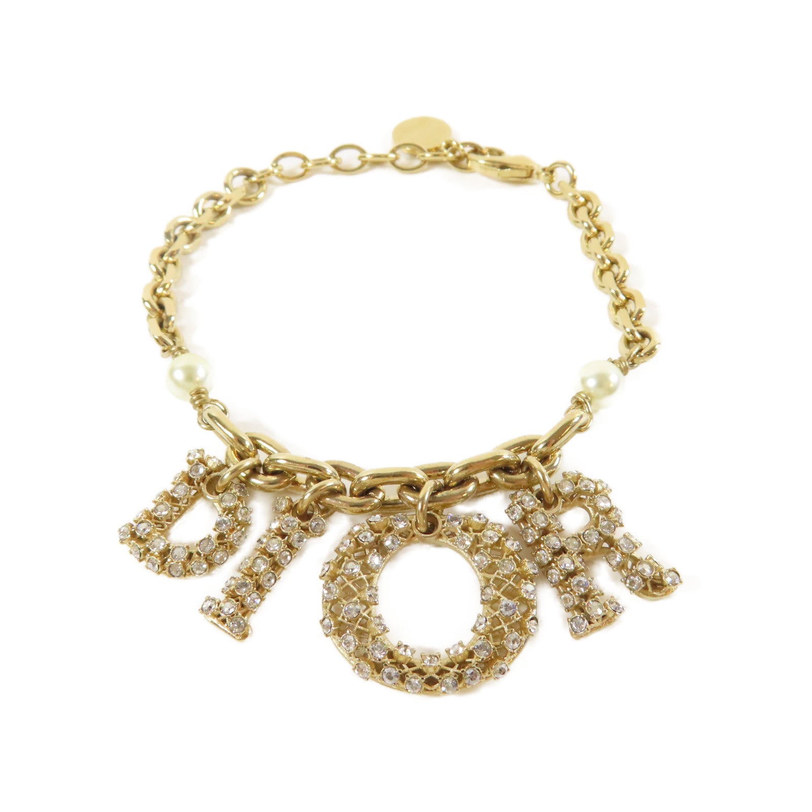 Dior 【激減優惠】金屬Crystal Bracelet水晶手鏈金色#19cm