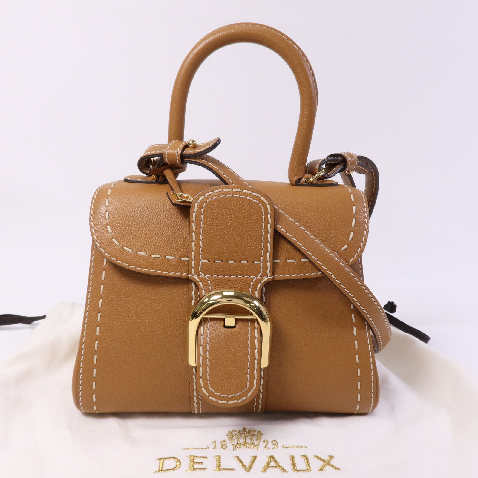 Delvaux 牛皮皮革Mini Brillant金扣手挽肩背兩用袋