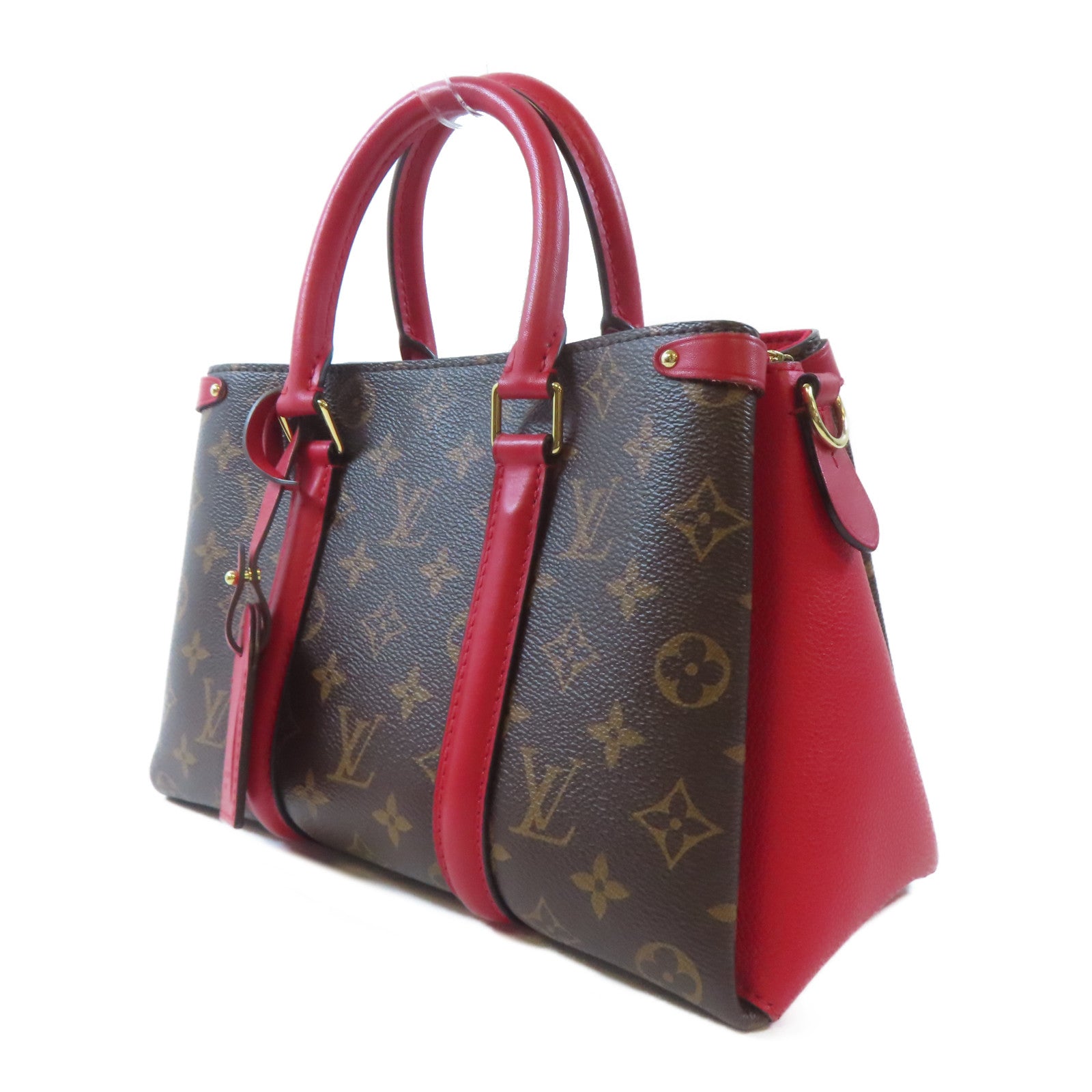 LOUIS VUITTON Monogram Soufflot BB金扣手挽肩背兩用袋啡色/紅色