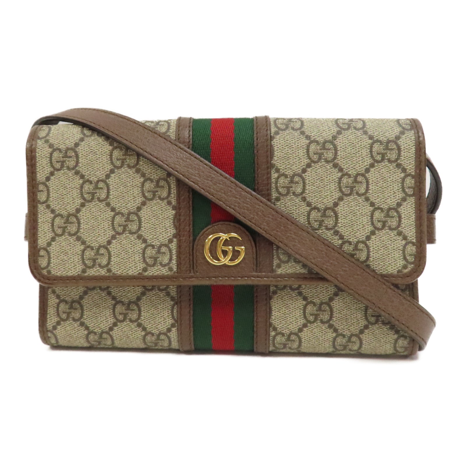 GUCCI 【激減優惠】塗層帆布Shoulder Bag金扣肩背袋啡色