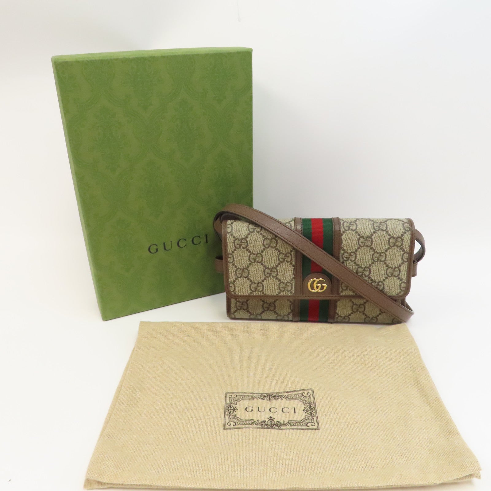 GUCCI 【激減優惠】塗層帆布Shoulder Bag金扣肩背袋啡色