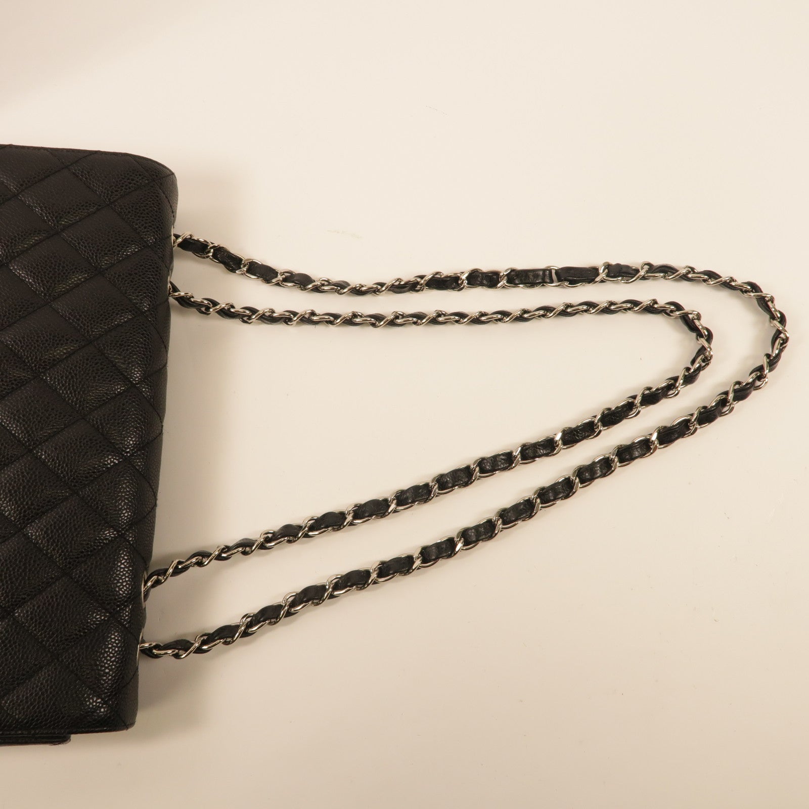 CHANEL 牛皮皮革Large Classic銀扣鏈帶肩背袋