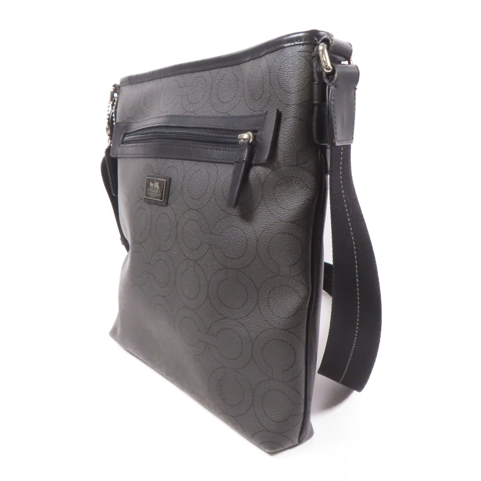 COACH 塗層帆布Shoulder Bag銀扣肩背袋
