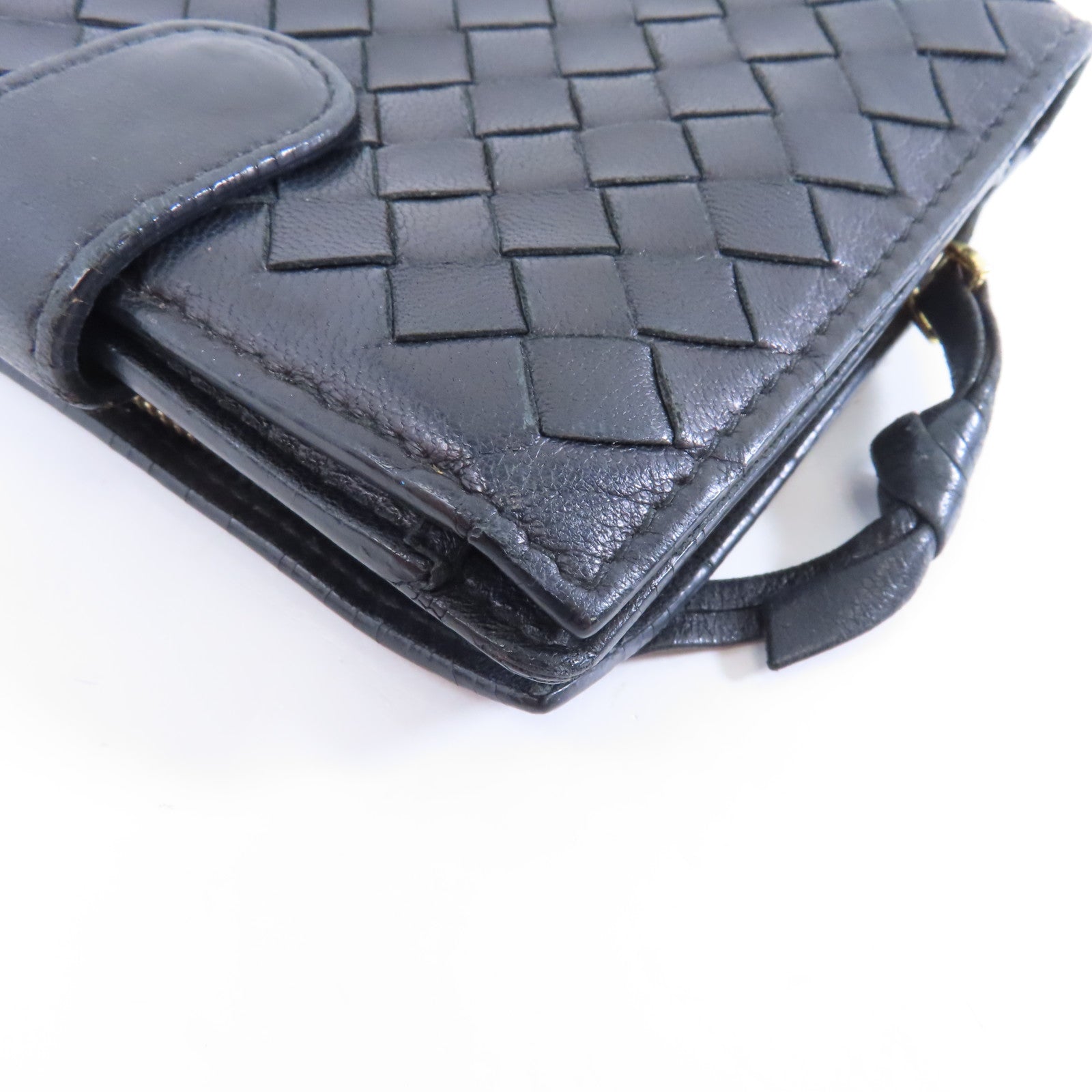 BOTTEGA VENETA 織紋皮革Bifold Wallet金扣錢包黑色