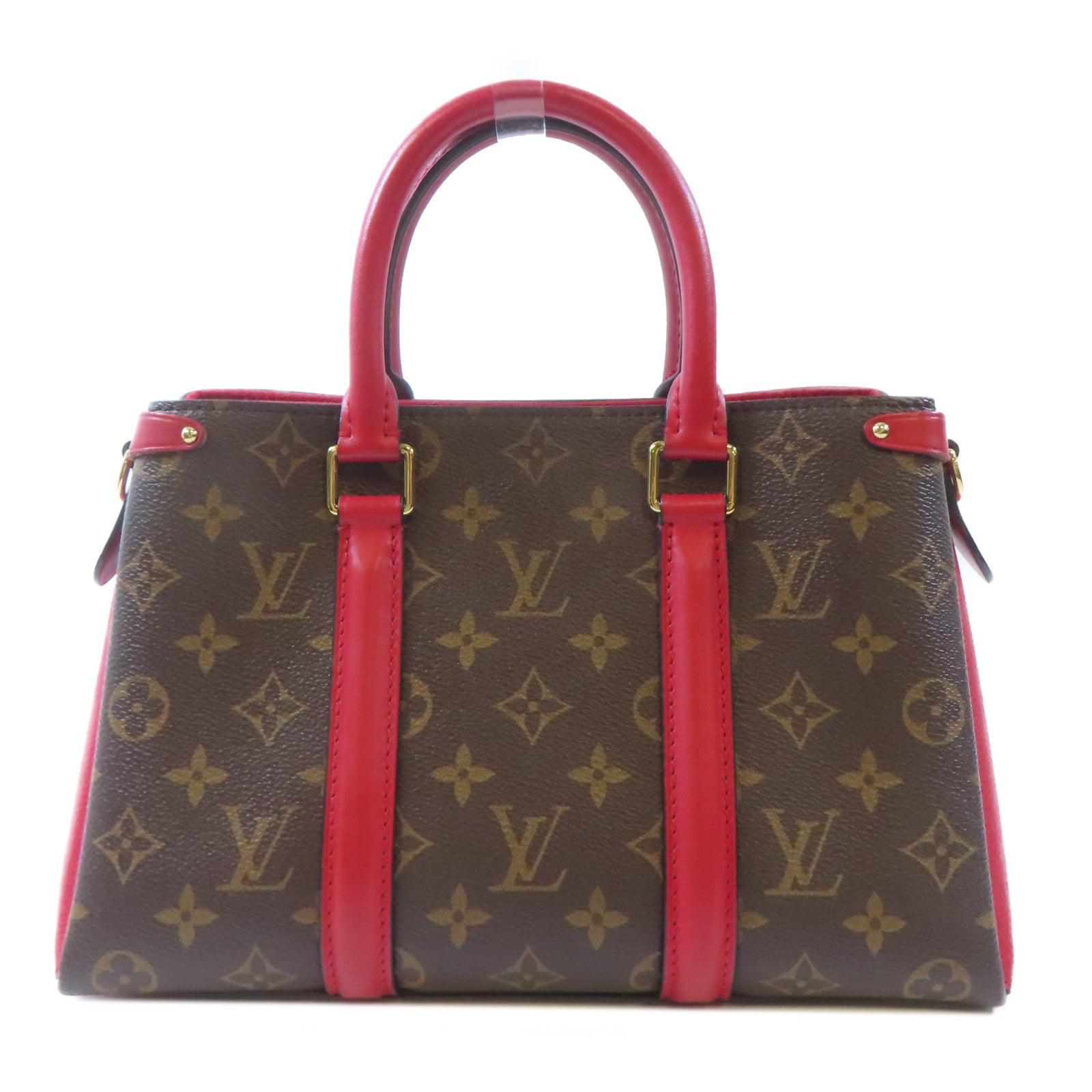 LOUIS VUITTON Monogram Soufflot BB金扣手挽肩背兩用袋啡色/紅色