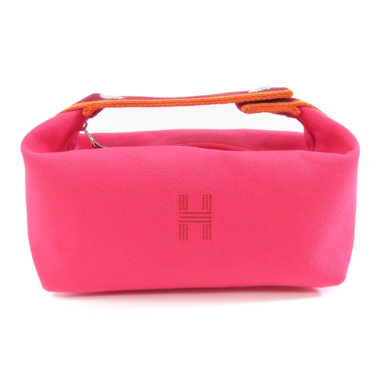 HERMES 帆布Bride A Brac銀扣手挽袋粉紅色