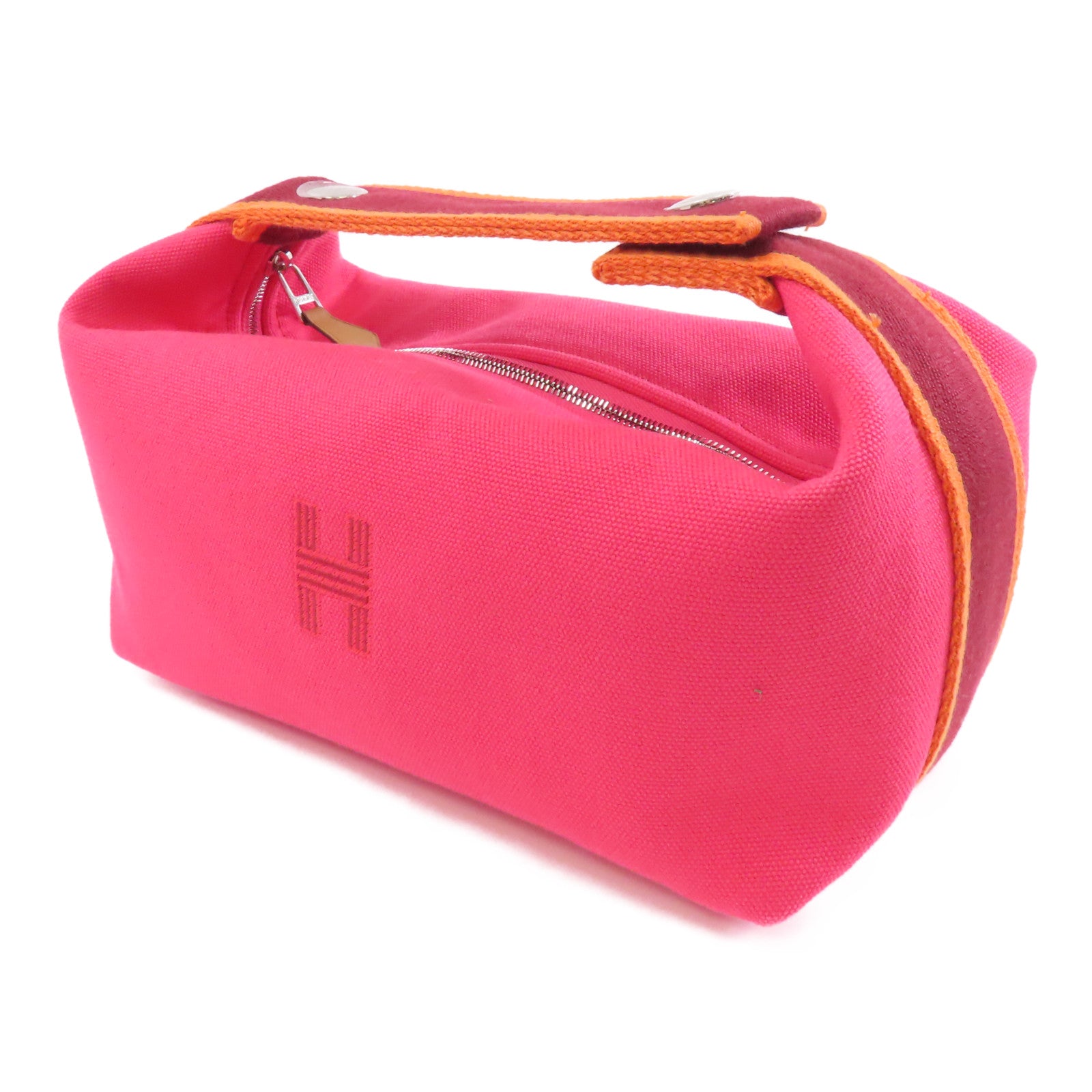 HERMES 帆布Bride A Brac銀扣手挽袋粉紅色