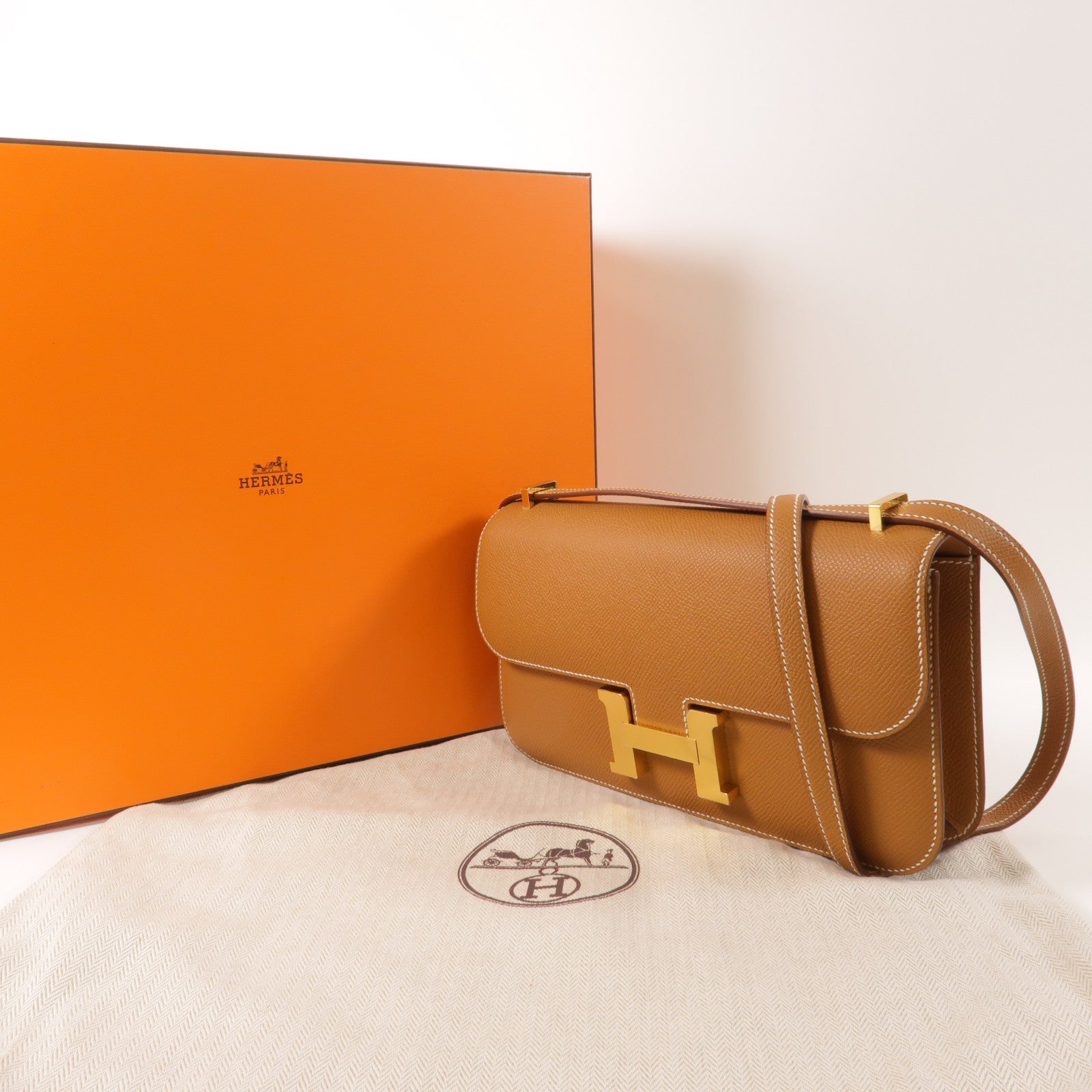 HERMES 【激減優惠】Epsom皮革Constance Elan肩背袋Gold