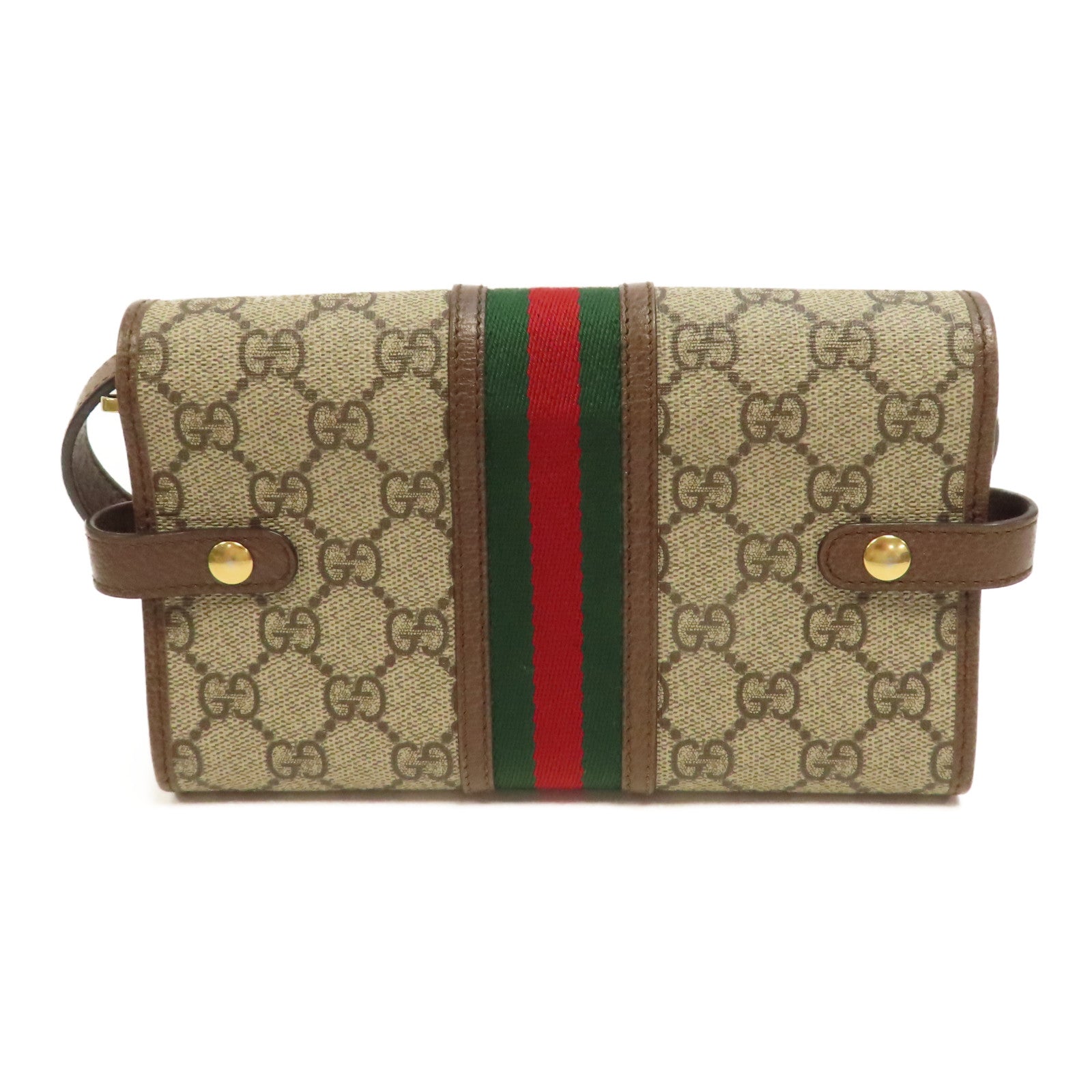 GUCCI 【激減優惠】塗層帆布Shoulder Bag金扣肩背袋啡色