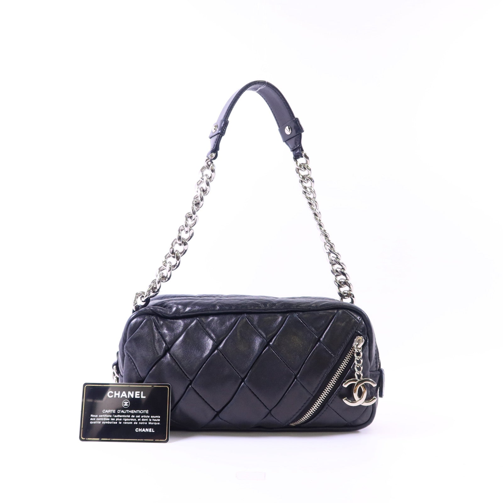 CHANEL 牛皮皮革Chain Shoulder銀扣鏈帶肩背袋