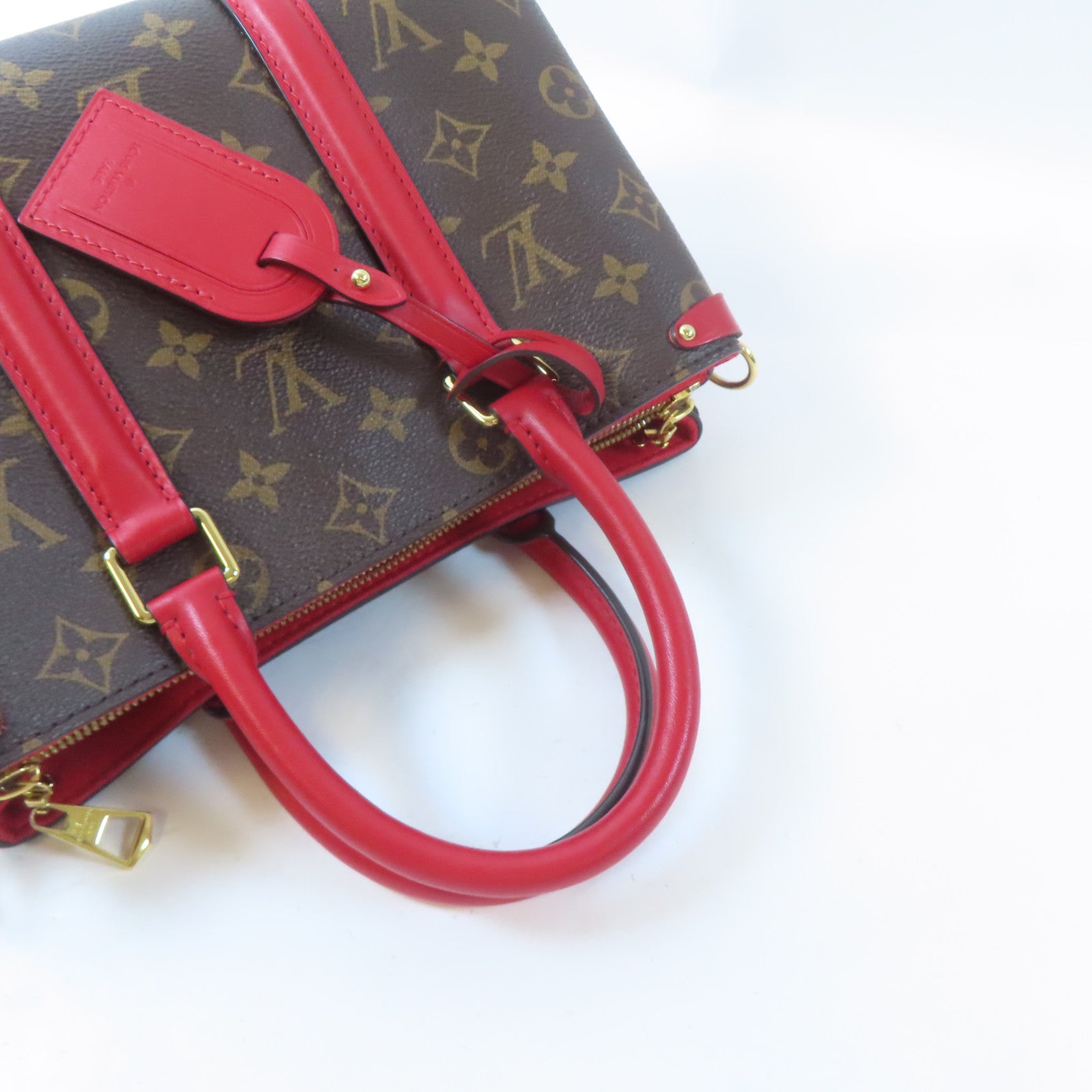 LOUIS VUITTON Monogram Soufflot BB金扣手挽肩背兩用袋啡色/紅色