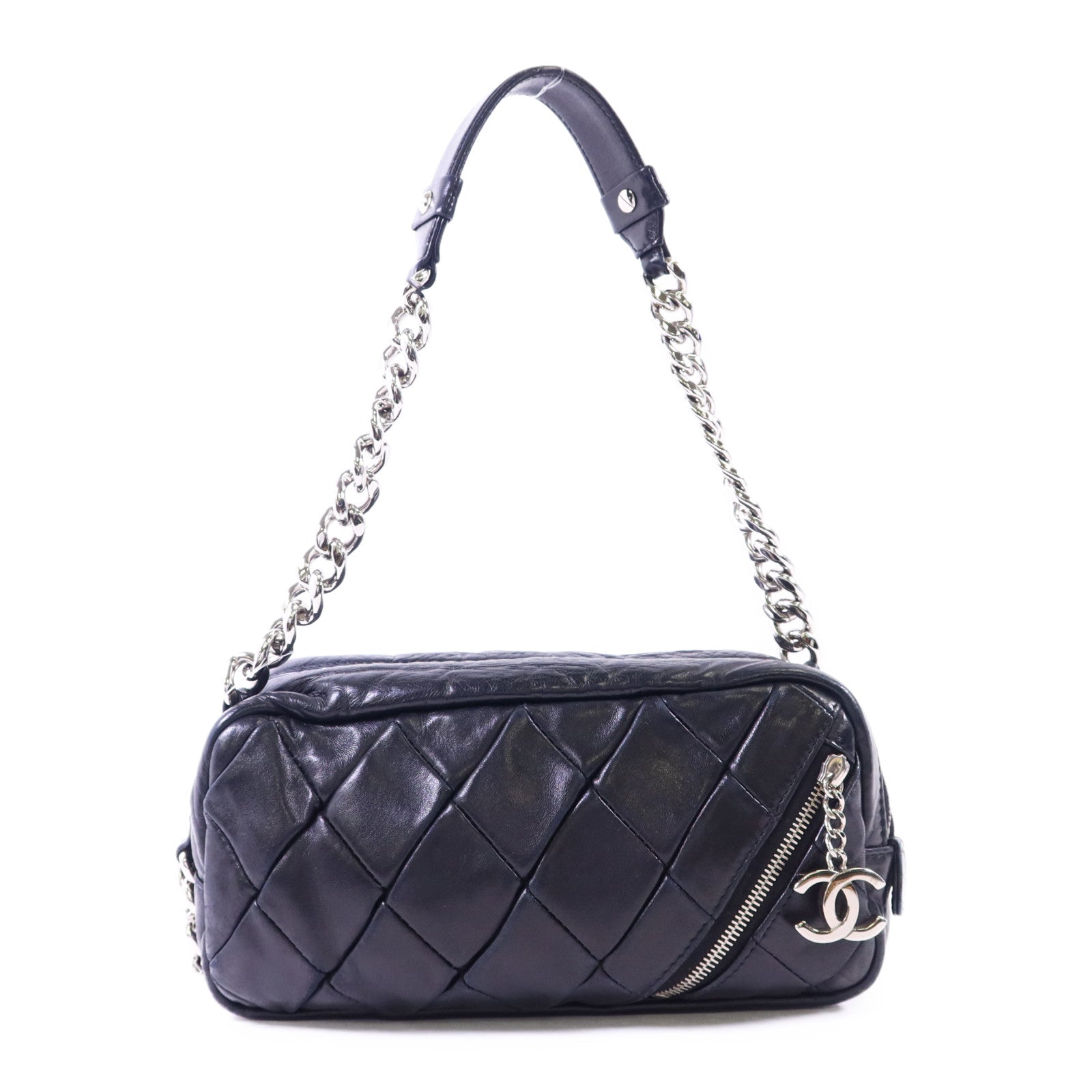 CHANEL 牛皮皮革Chain Shoulder銀扣鏈帶肩背袋