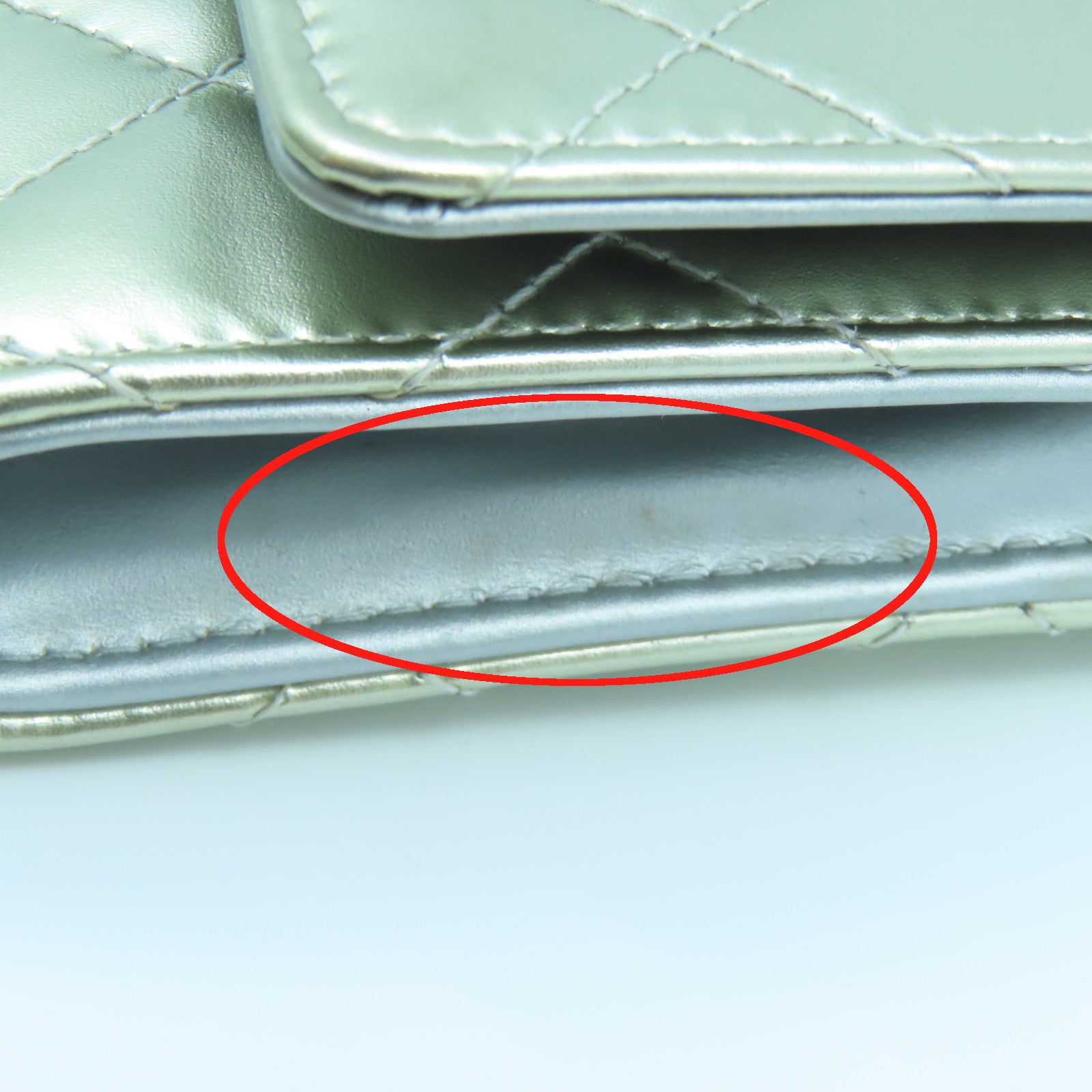 CHANEL 菱格漆皮皮革Chain Shoulder Bag銀扣鏈帶肩背袋銀色