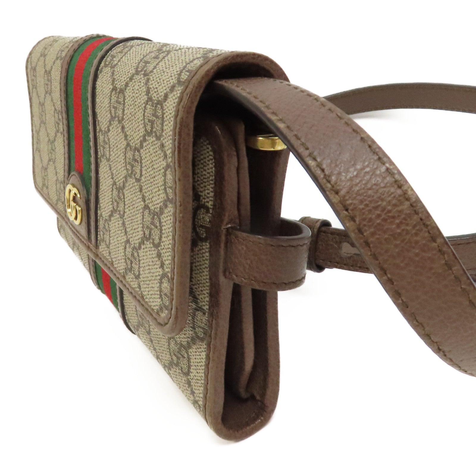 GUCCI 【激減優惠】塗層帆布Shoulder Bag金扣肩背袋啡色