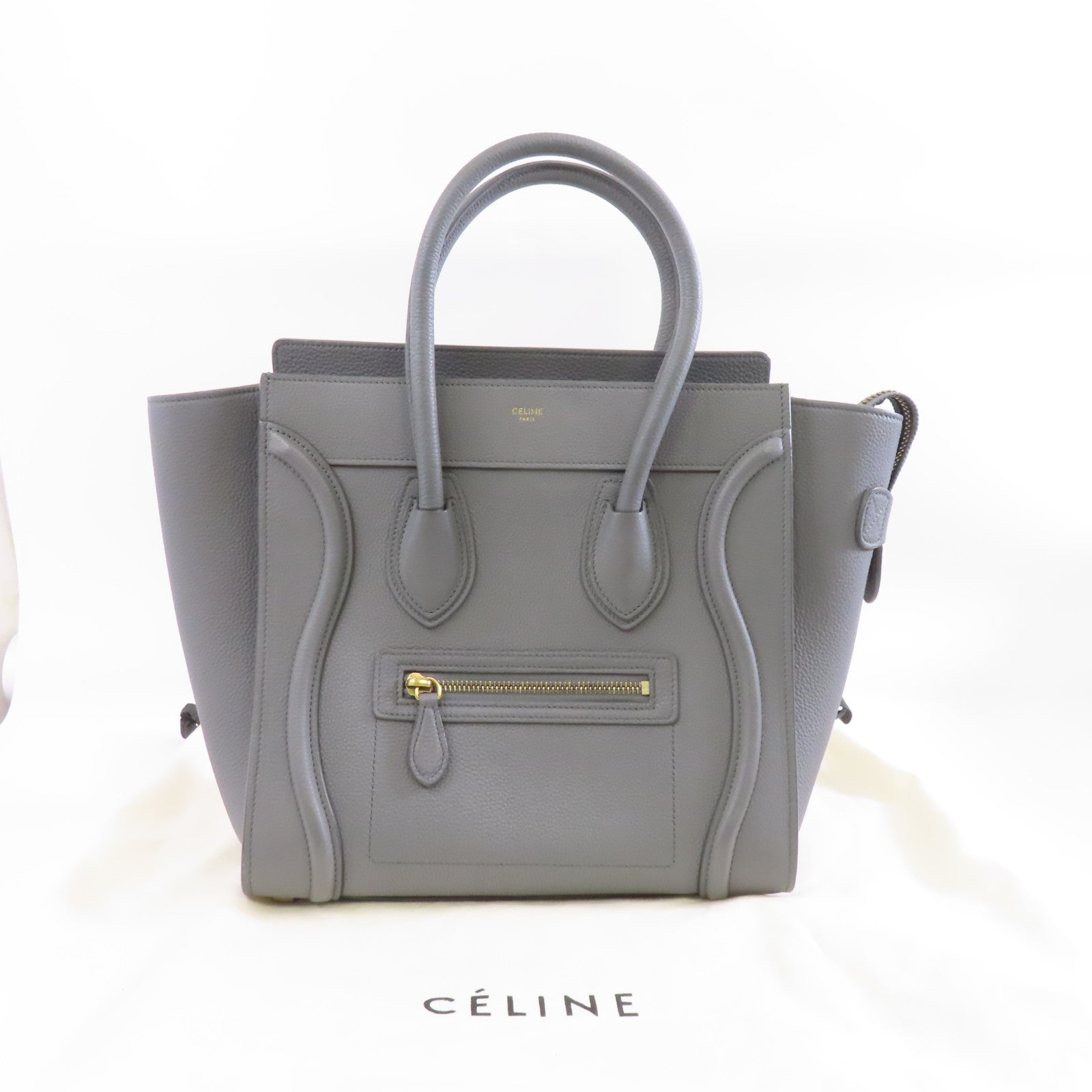 CELINE 牛皮皮革Mirco Luggage金扣手挽袋灰色