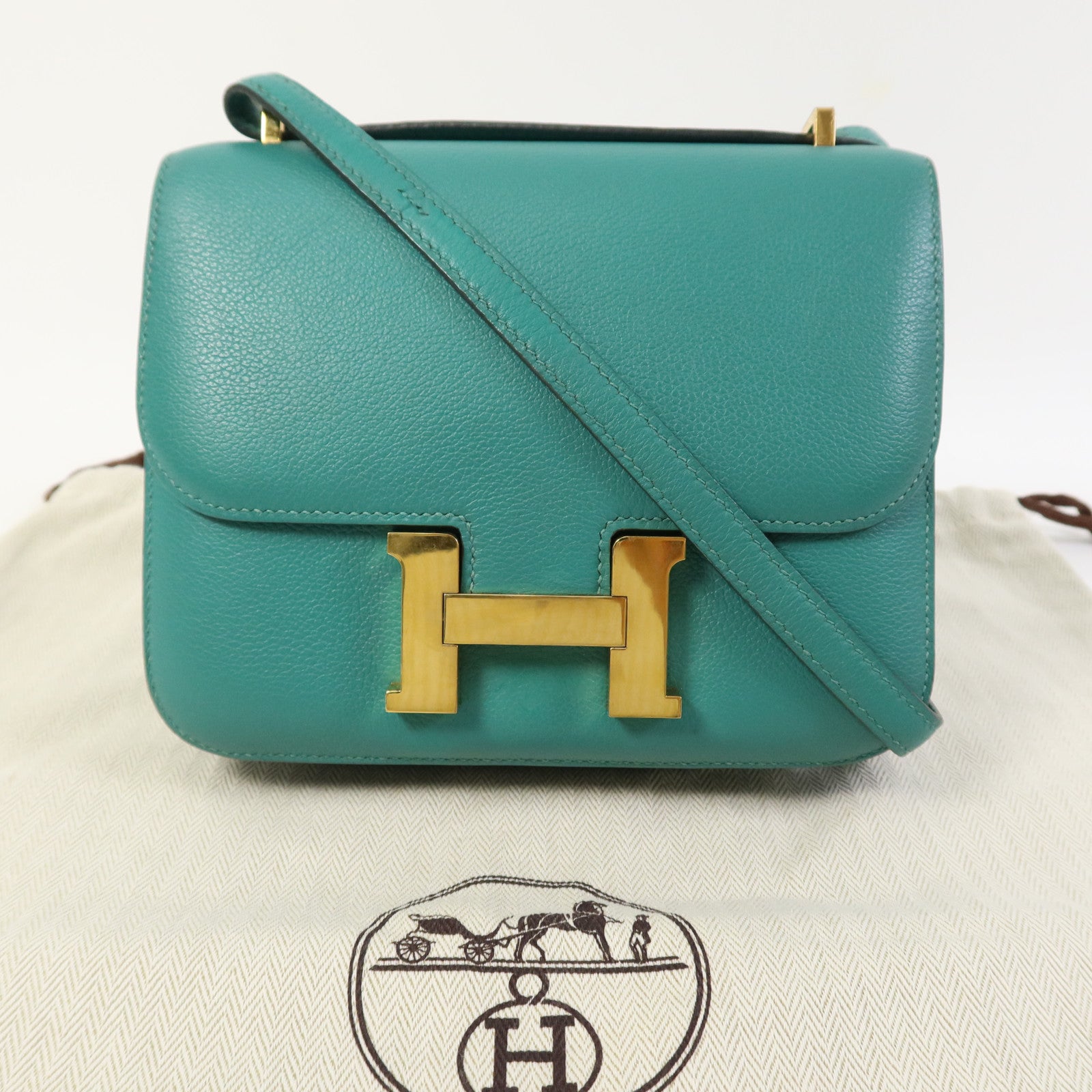 HERMES 【激減優惠】Evercolor皮革Constance Mini金扣肩背袋Vert Vertigo