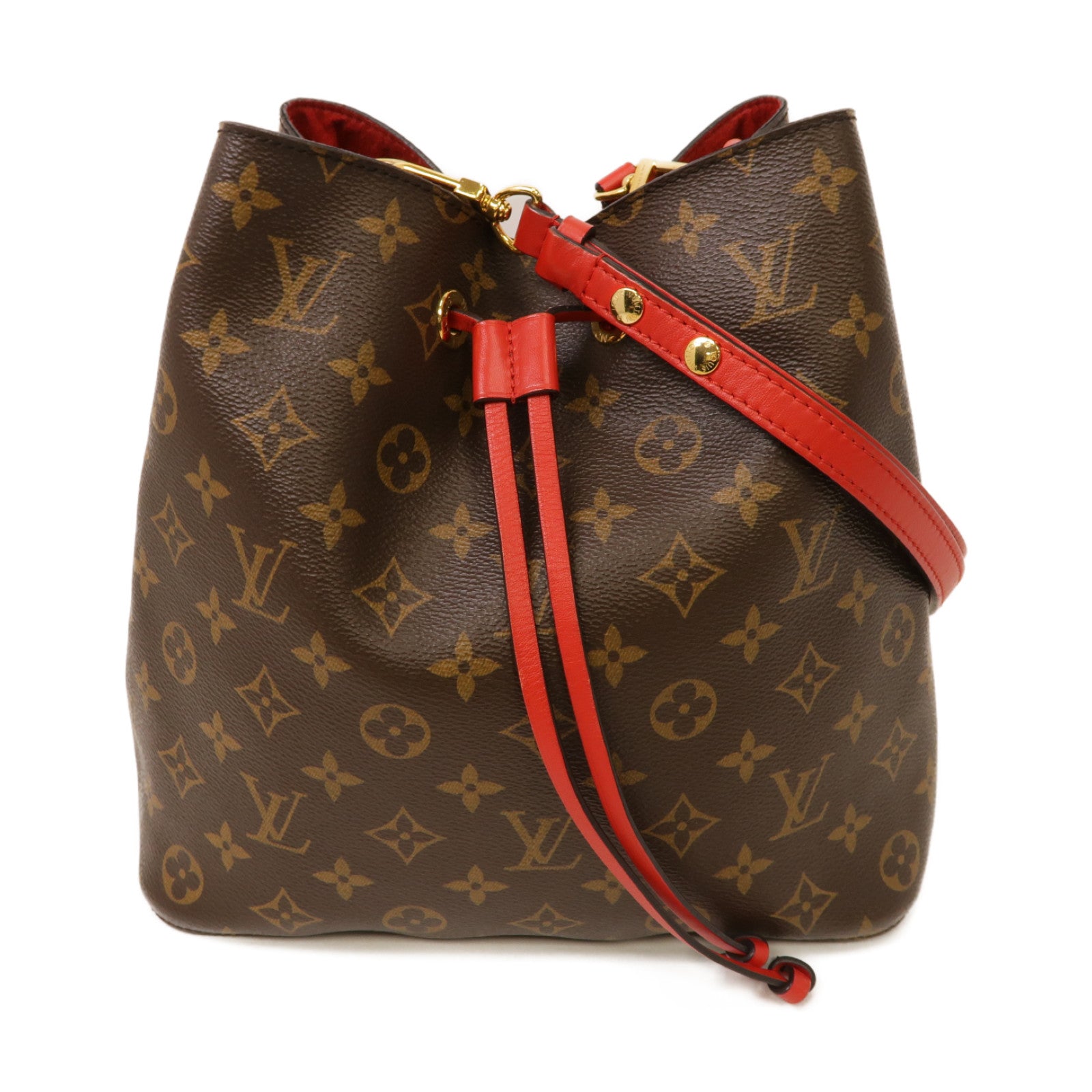 LOUIS VUITTON Monogram Neo Noe金扣肩背袋棕色/紅色