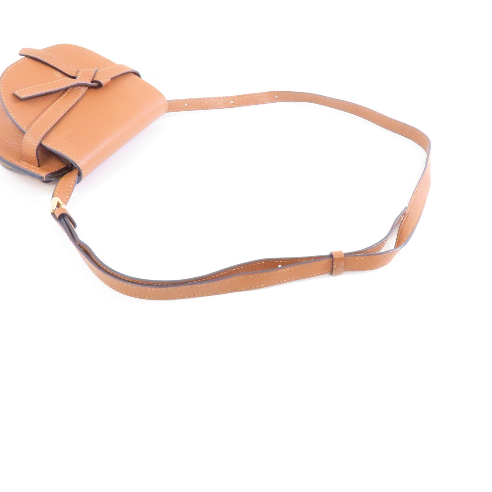 LOEWE 牛皮皮革Mini Gate金扣肩背袋棕色