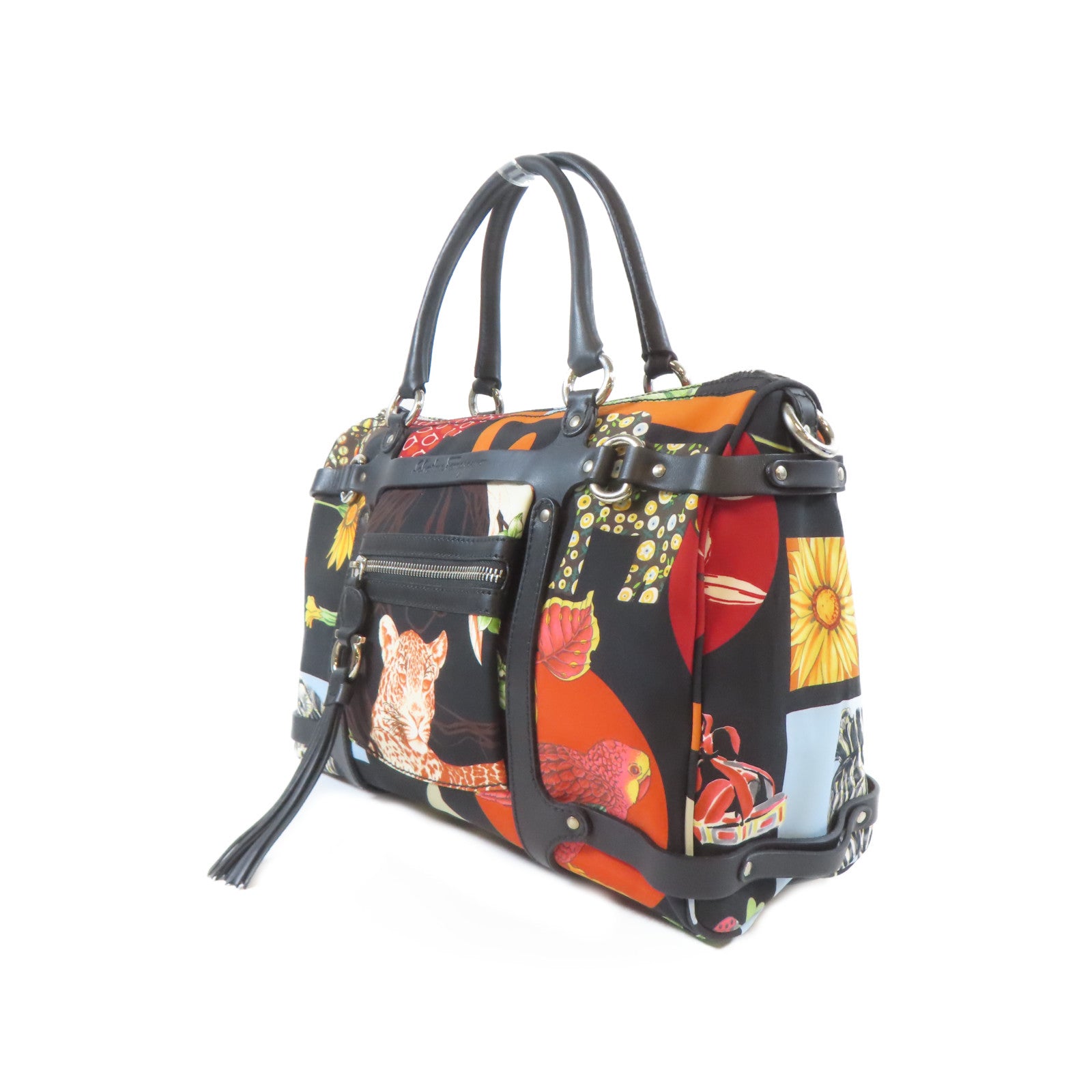 Salvatore Ferragamo 帆布Shoulder Bag銀扣手挽肩背兩用袋黑色/彩色