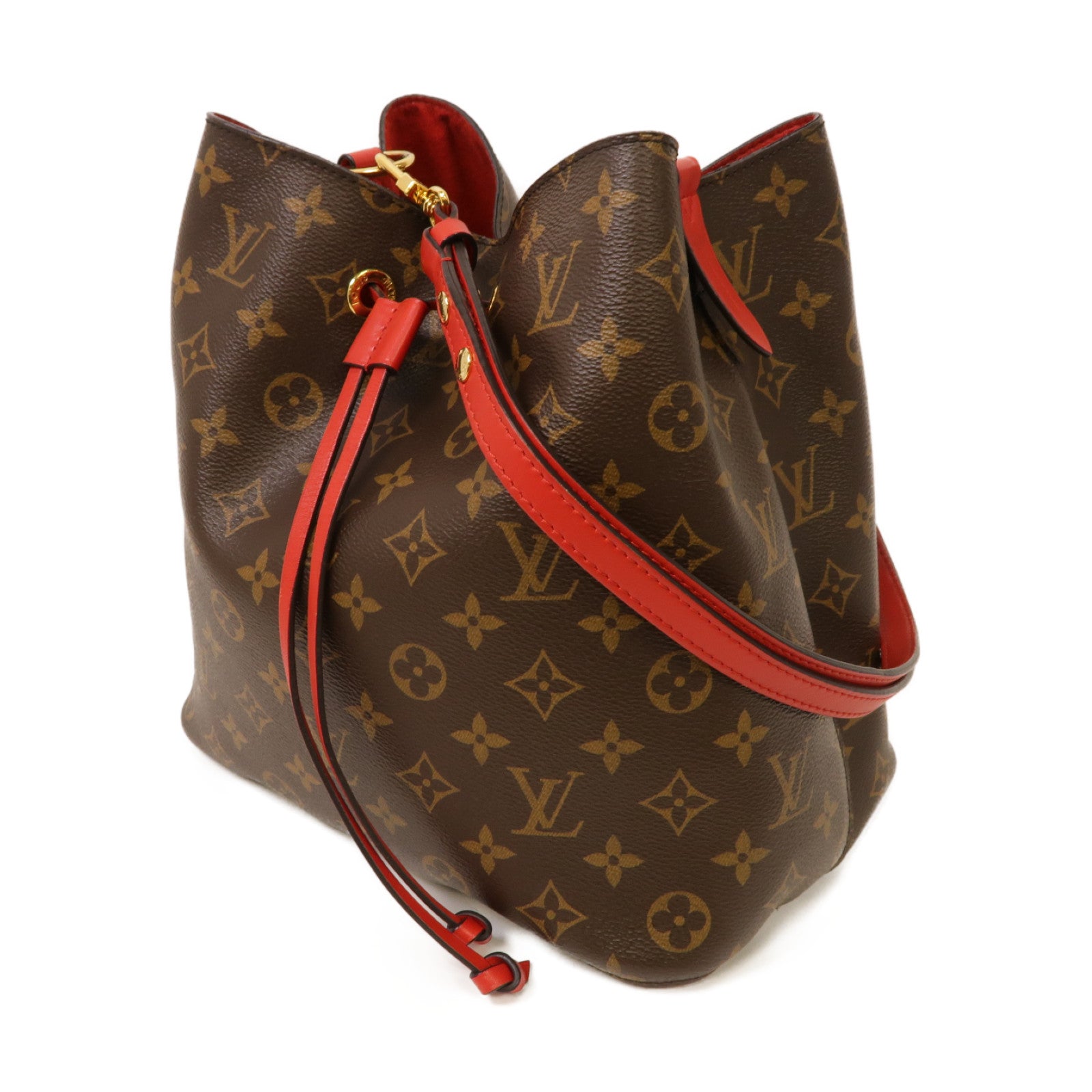 LOUIS VUITTON Monogram Neo Noe金扣肩背袋棕色/紅色