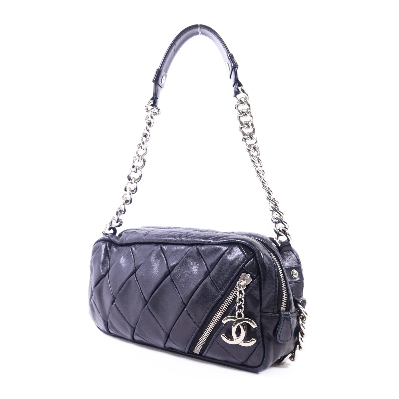CHANEL 牛皮皮革Chain Shoulder銀扣鏈帶肩背袋