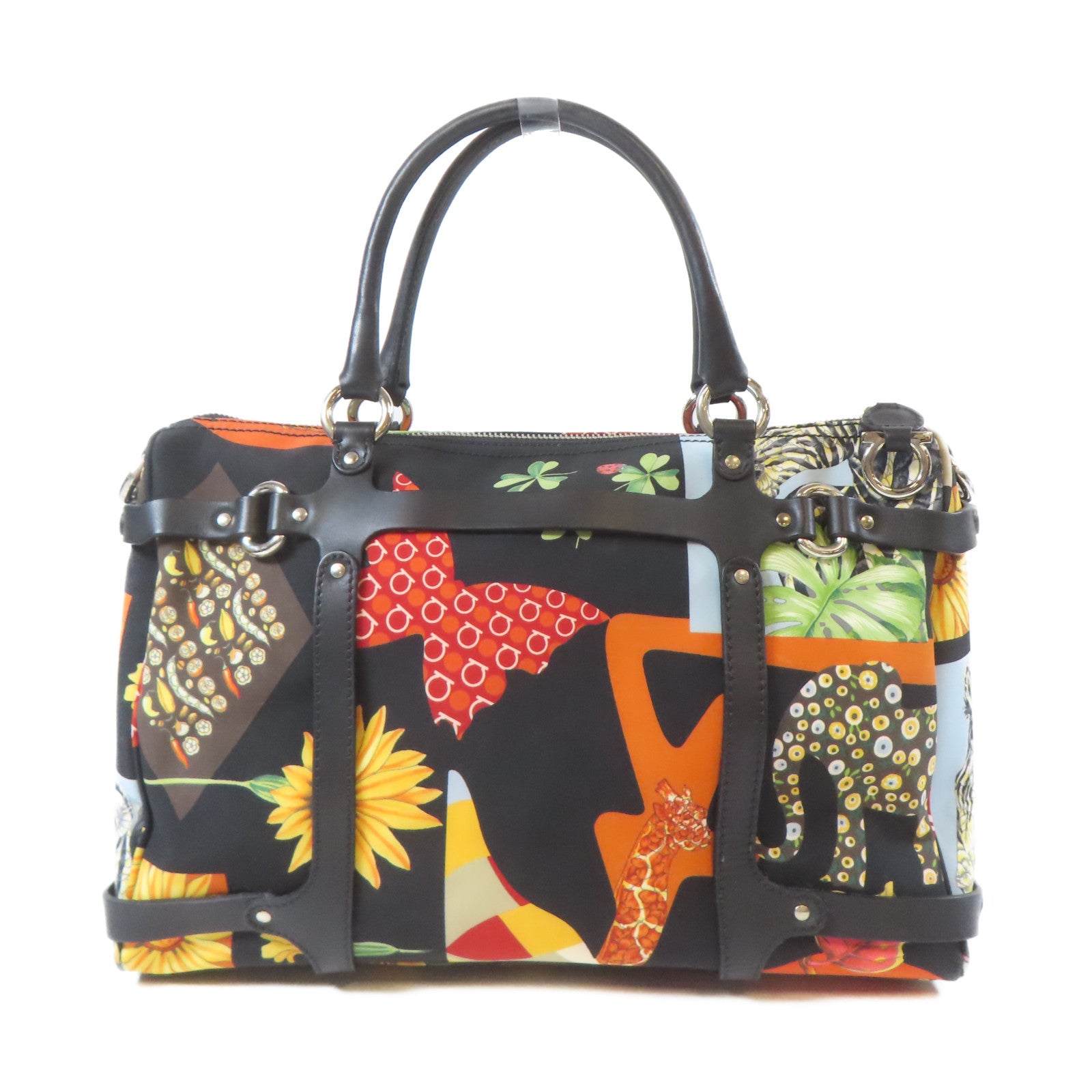Salvatore Ferragamo 帆布Shoulder Bag銀扣手挽肩背兩用袋黑色/彩色