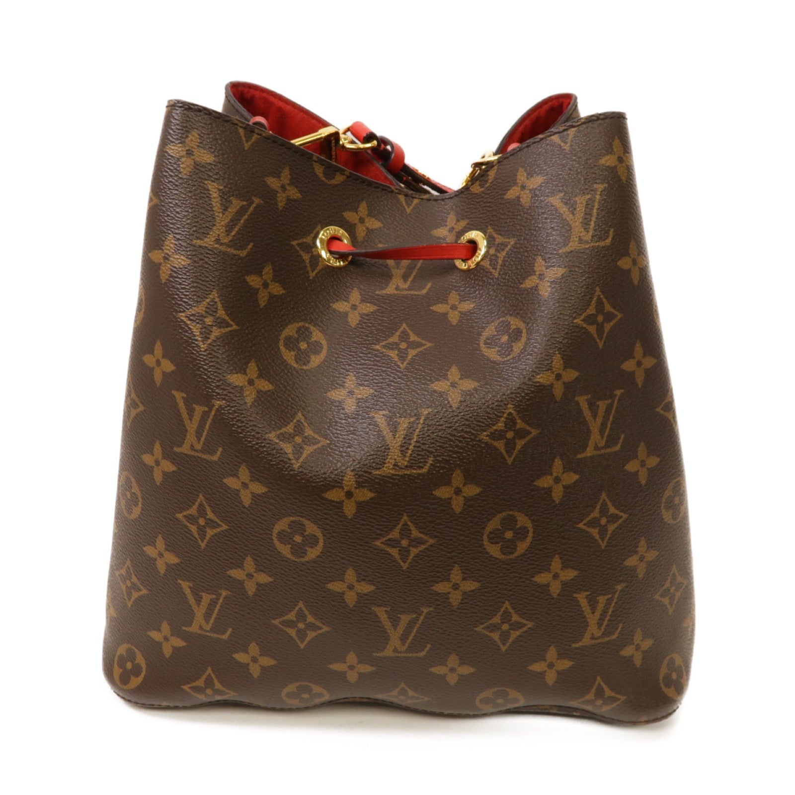 LOUIS VUITTON Monogram Neo Noe金扣肩背袋棕色/紅色