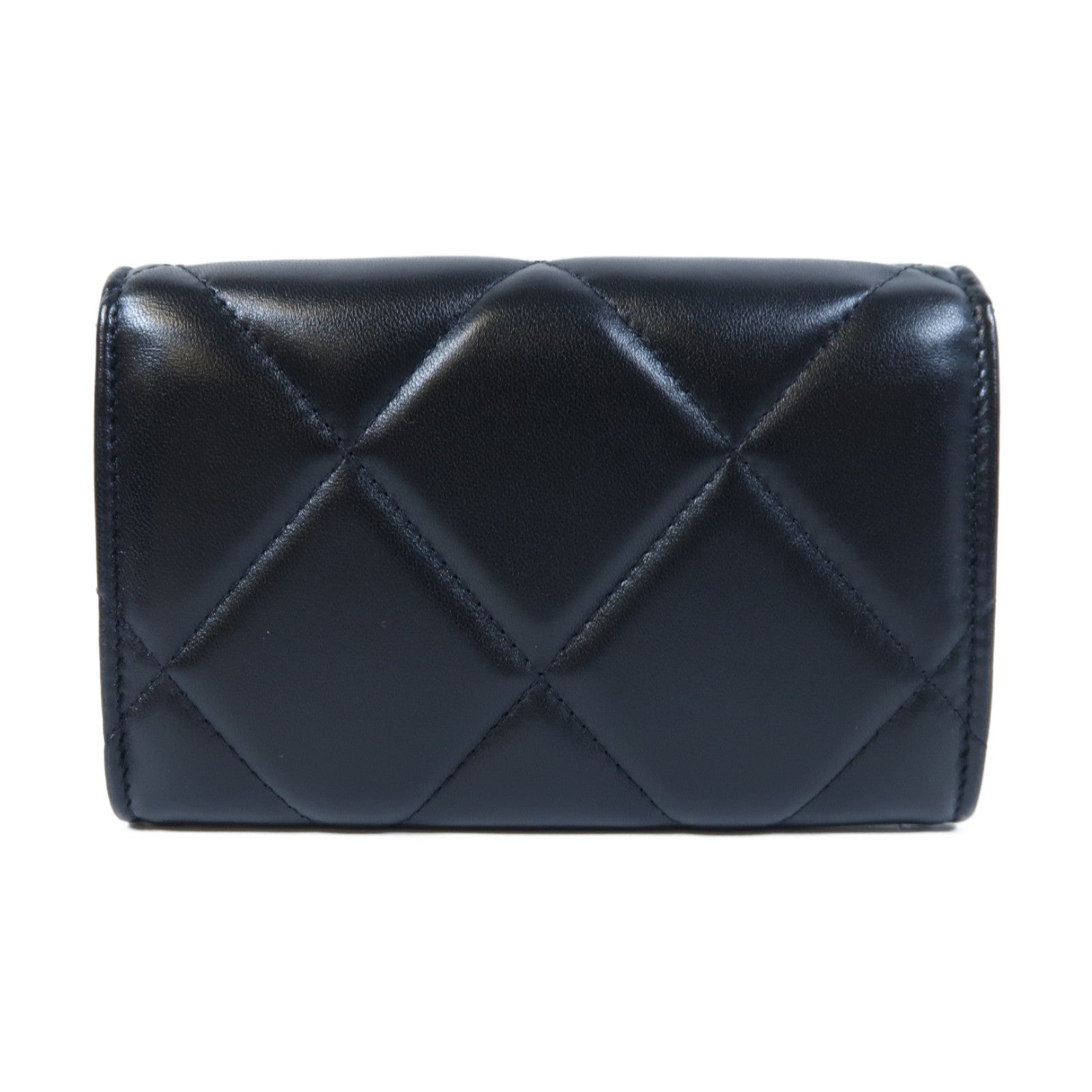 CHANEL 菱格羊皮皮革Chanel 19 Medium Wallet金扣中長錢包黑色